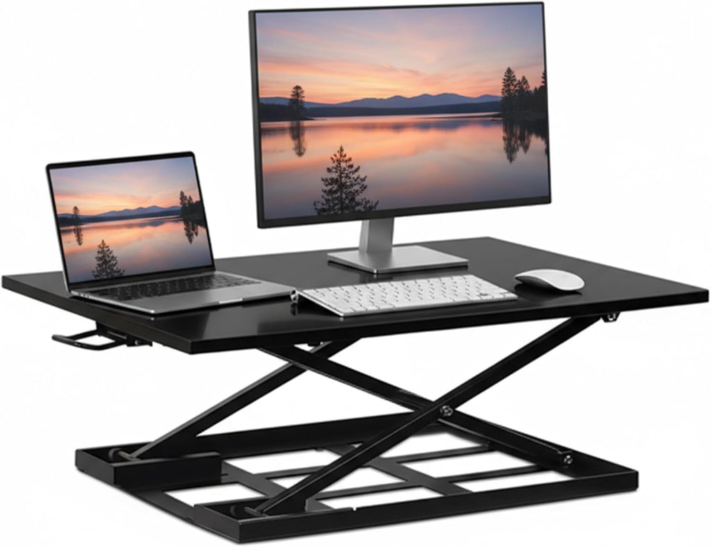 Mount-It! Standing Desk Converter 32' x 22' – Sit Stand Desk Riser with Gas Spring Lift, Slim 2.5' Low Profile, Height Adjustable Desktop Workstation, Preassembled Sit-Stand Solution for Home & Office