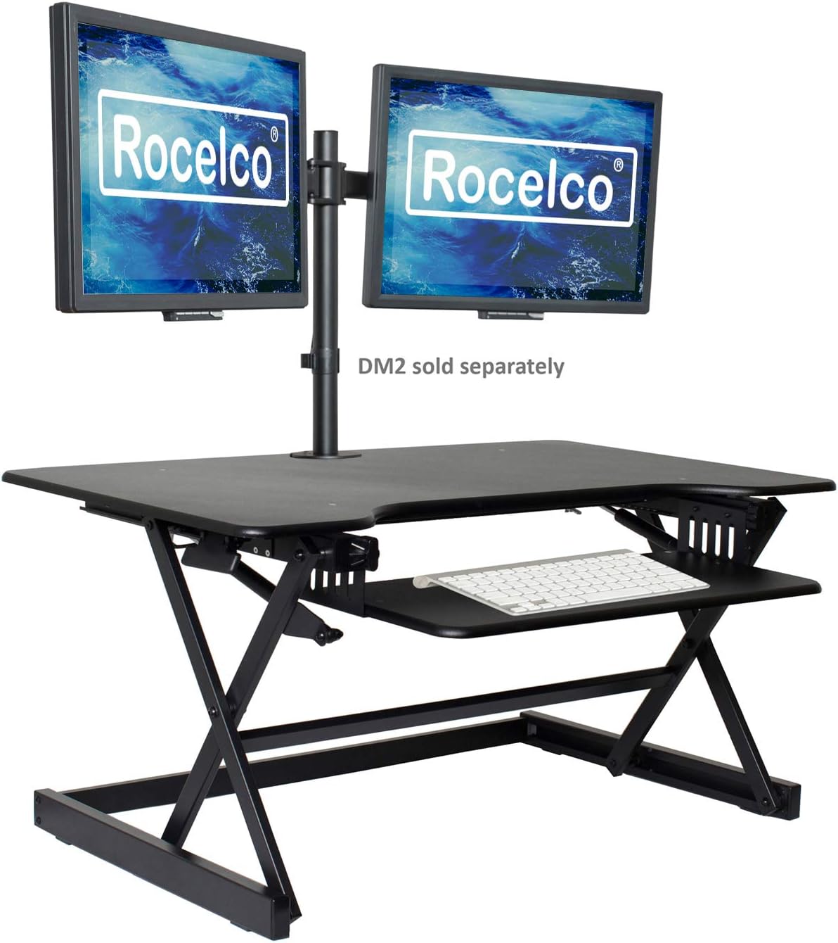 Rocelco 38' Large Height Adjustable Standing Desk Converter - Quick Sit Stand Up Dual Monitor Riser - Gas Spring Assist Tabletop Computer Workstation - Retractable Keyboard Tray - Black (R DADRB-38)