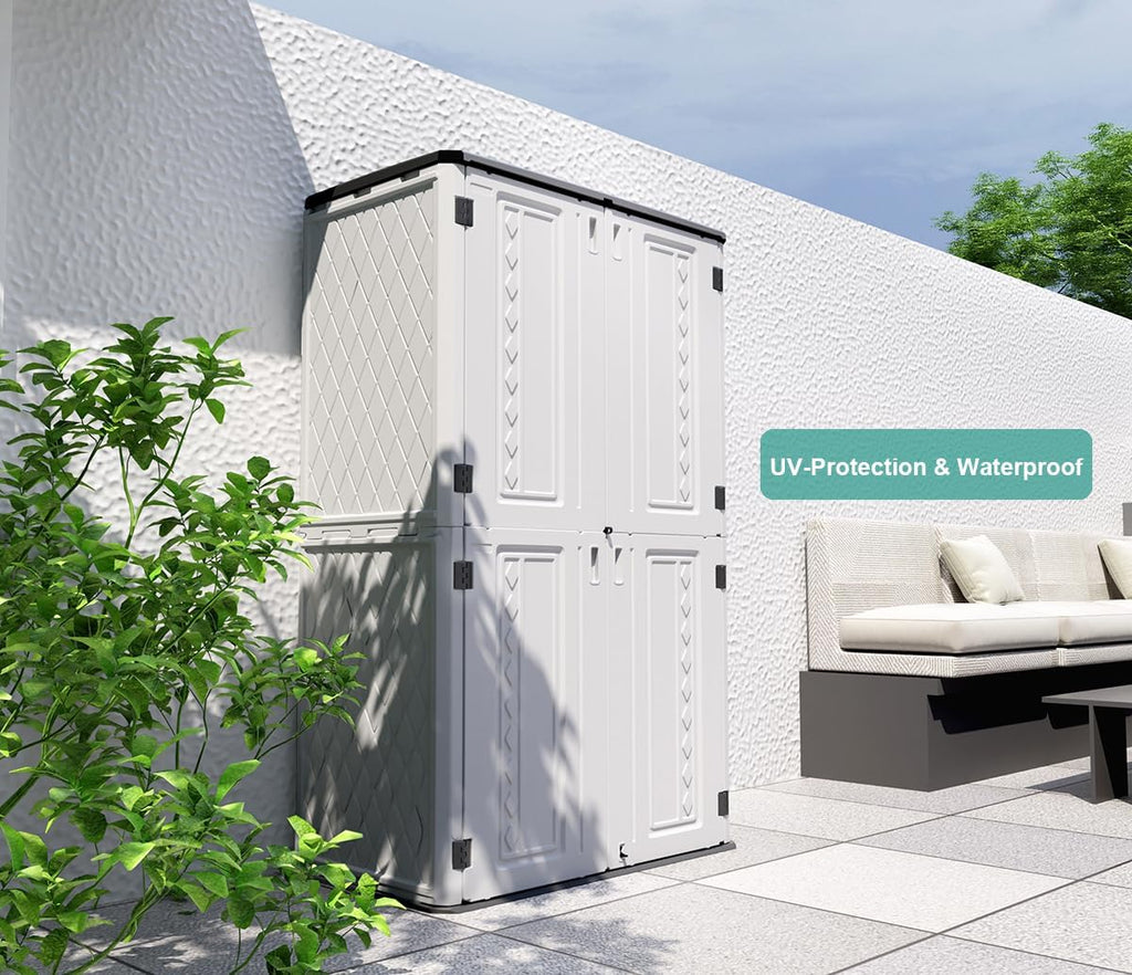Outdoor Storage Shed,KINYING Outdoor Storage Cabinet Waterproof with Double Doors,52 Cu.ft Resin Vertical Tool Shed for Garden,Patio,Backyard,4×2.5×6.6 FT