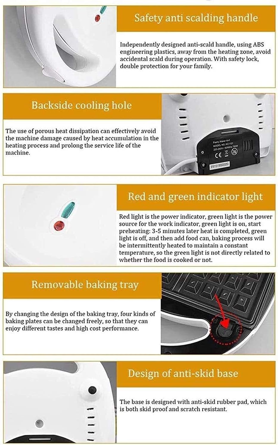Toasters Sandwich toaster Sandwich Maker 4 in 1 (Sandwich Toaster Contact Grill Waffle Iron) Sandwich Maker High Power of 750 W 4 Removable Plates Non-Stick Coating LED Indicator Lights An