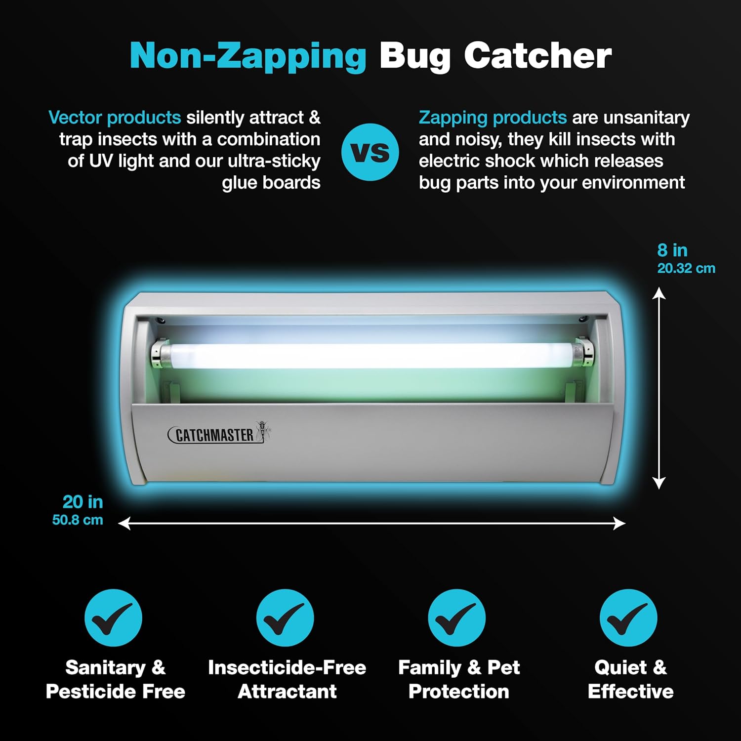 Catchmaster Pro Series Flying Insect Light Trap, Electric UV Light Fly Trap, Silent Adhesive Glue Board, Mosquito Gnat Killer Indoor, UV Lamp Bug Catcher, Pest Control for Home & Garage