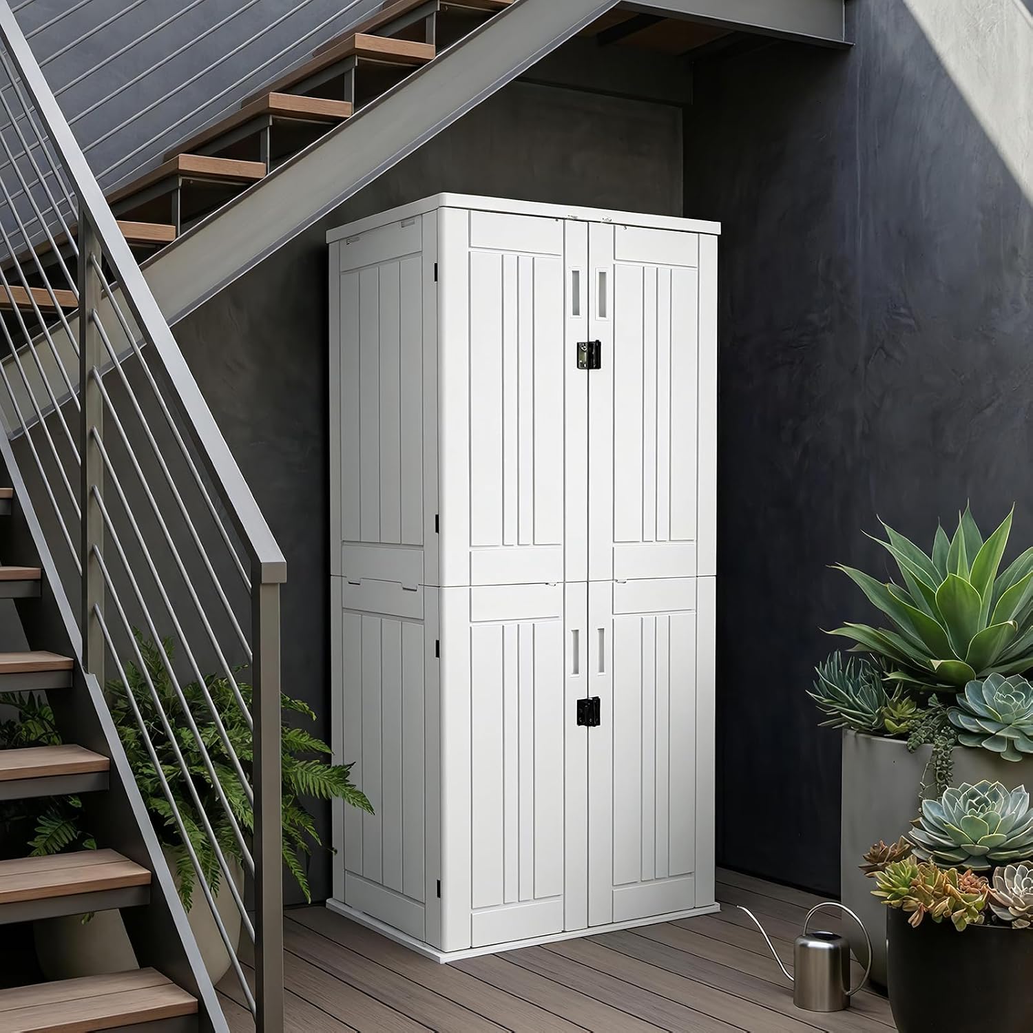 ZYJOYY Outdoor Storage Cabinet with 4 Shelves, 31.5' x 23.23' x 66.22' White Waterproof Resin Vertical Tool Shed, Lockable 30 cu.ft. Storage Shed for Patio, Garden, Yard