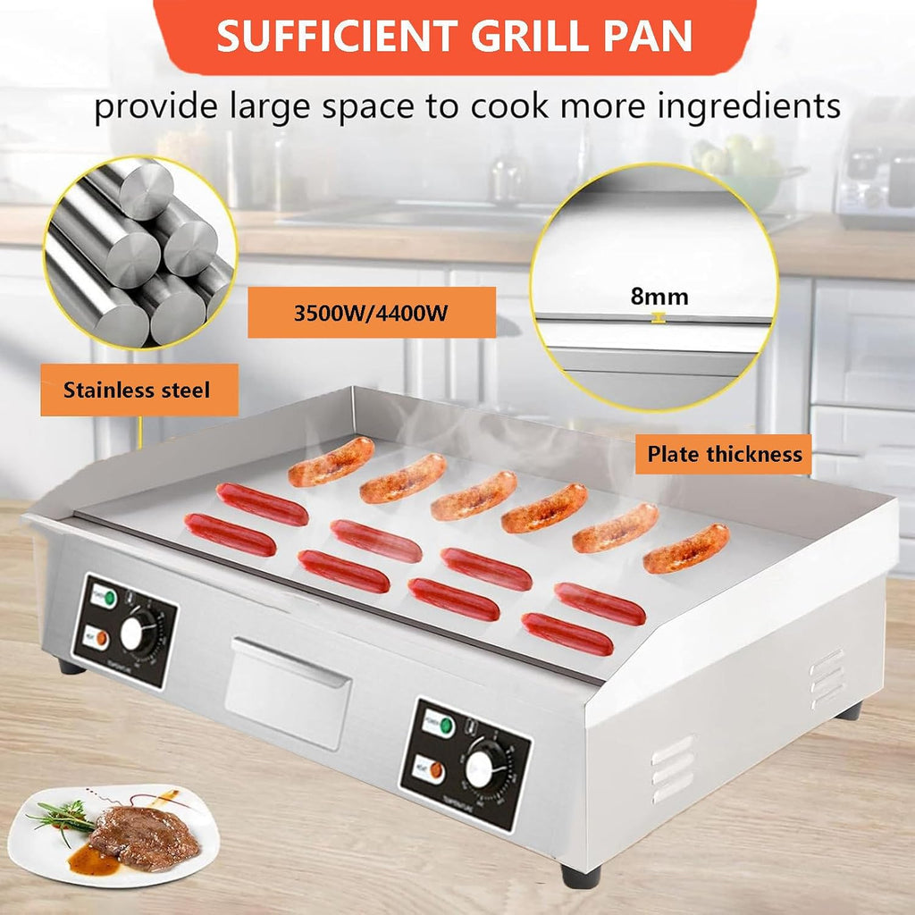 Commercial Electric Griddle 122-572°F, Stainless Steel Teppanyaki Grill Electric Cooker, Countertop Griddle and Hot Plate for Restaurants (With 3 Cleaning Brushes),4400W