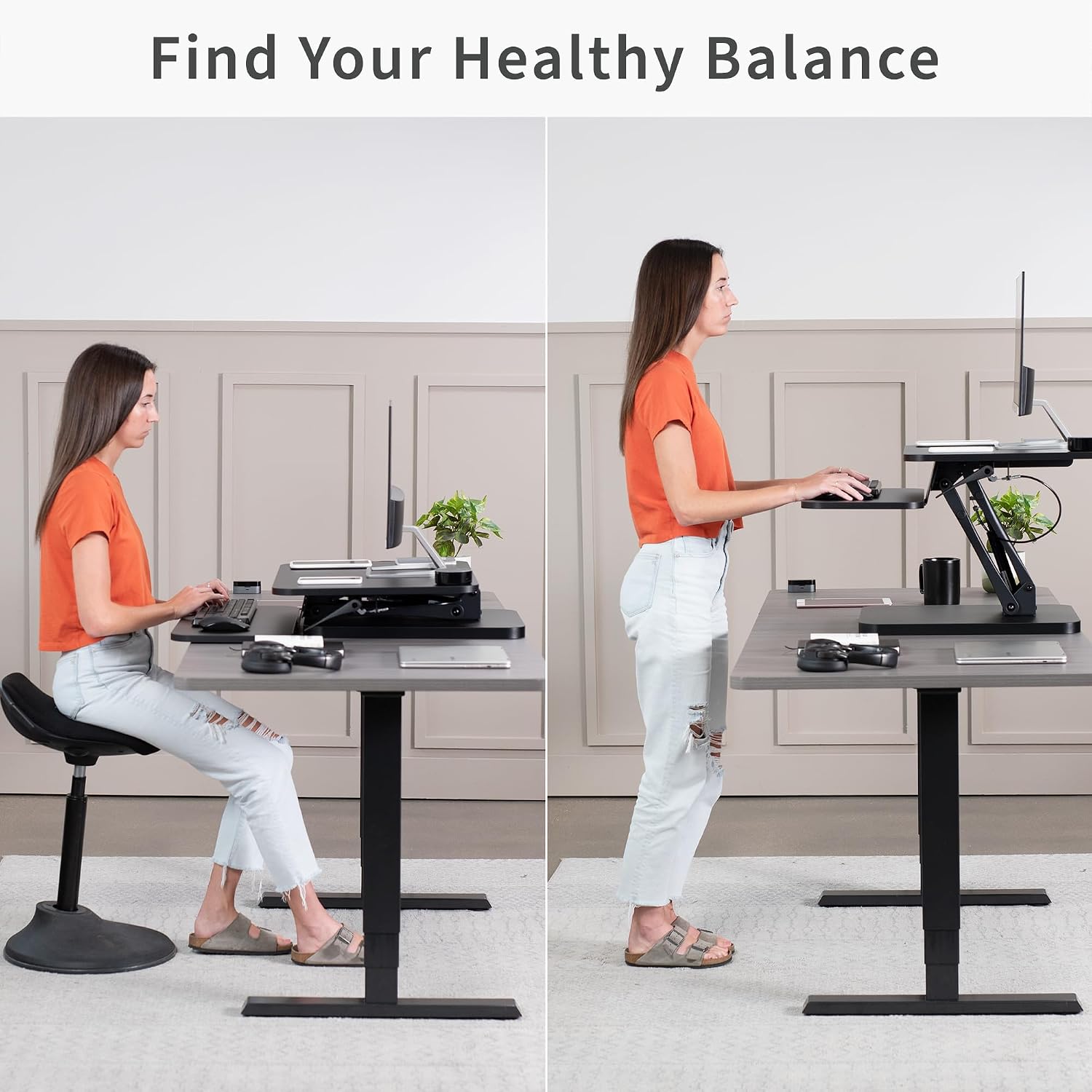 VIVO Black Height Adjustable 25 inch Standing Desk Converter, Compact Sit Stand Tabletop Monitor Riser Workstation, DESK-V001G