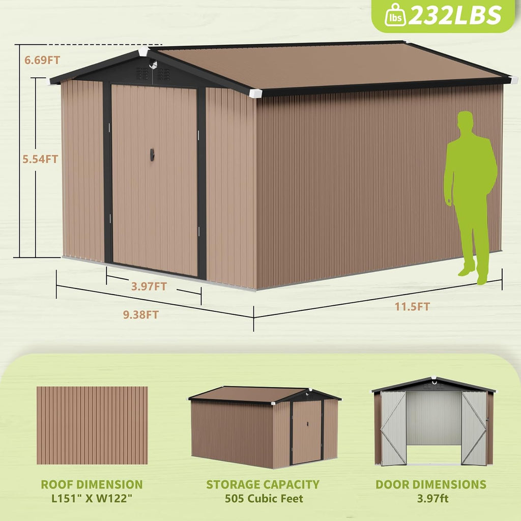 Metal Storage Shed 10x12,Outdoor Storage Building,Large Backyard Sheds,Waterproof Outside Storage Shed with Lockable Door