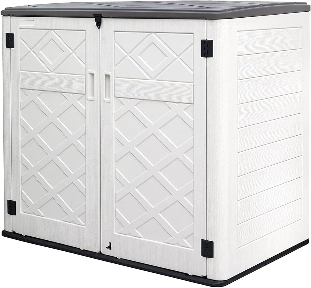 Mrosaa Resin Outdoor Storage Shed, 38 cu.ft Outdoor Storage Box Waterproof for Garden Tools, Patio Furniture, Trash Cans, Garage Storage, Customized Shelves & Lockable (Off White)