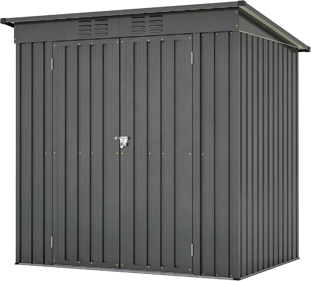 4x6 ft Metal Shed Outdoor Storage Shed,Metal Steel Utility Tool Shed Storage House with Double Lockable Doors and Air Vent for Backyard Garden Patio Lawn Dark Gray