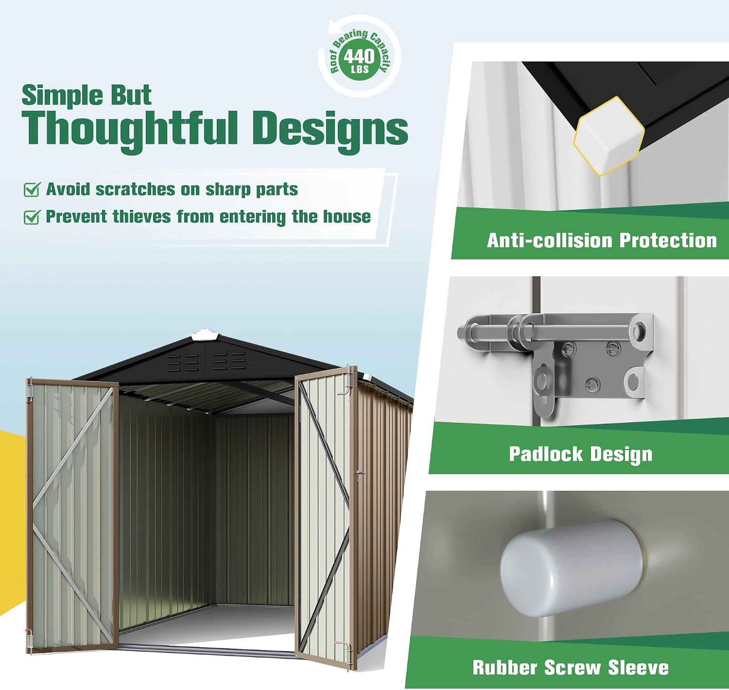 Flamaker 6x8 FT Storage Shed Waterproof Metal Garden Shed with Lockable Door Utility Tool Shed Outdoor Storage for Backyard, Patio and Lawn, Brown