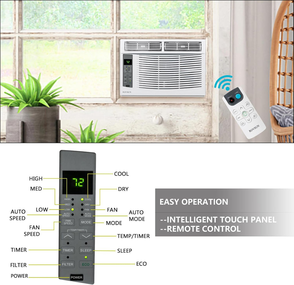 ROVSUN 6000 BTU Window Air Conditioner, 3-in-1 AC Unit for Window, Works As Cooler, Dehumidifier & Fan with Timer, Sleep/ECO Mode & Installation Kit, Cooling Rooms up to 250 Sq. Ft, 115V/60Hz