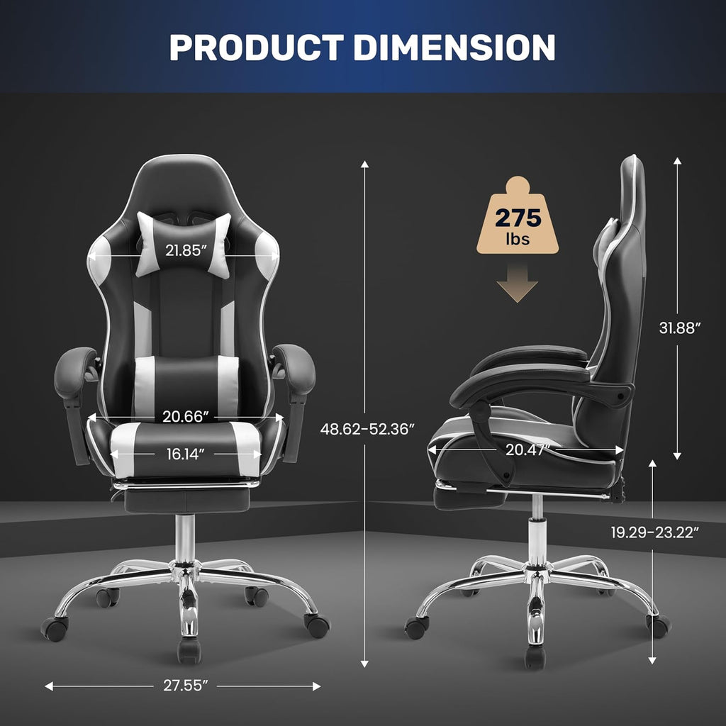 YSSOA Gaming Chair, Backrest and Seat Height Adjustable Swivel Recliner Racing Office Computer Ergonomic Video Game Chair with Footrest and Lumbar Support, Height Adjustable with 360° Swive, White