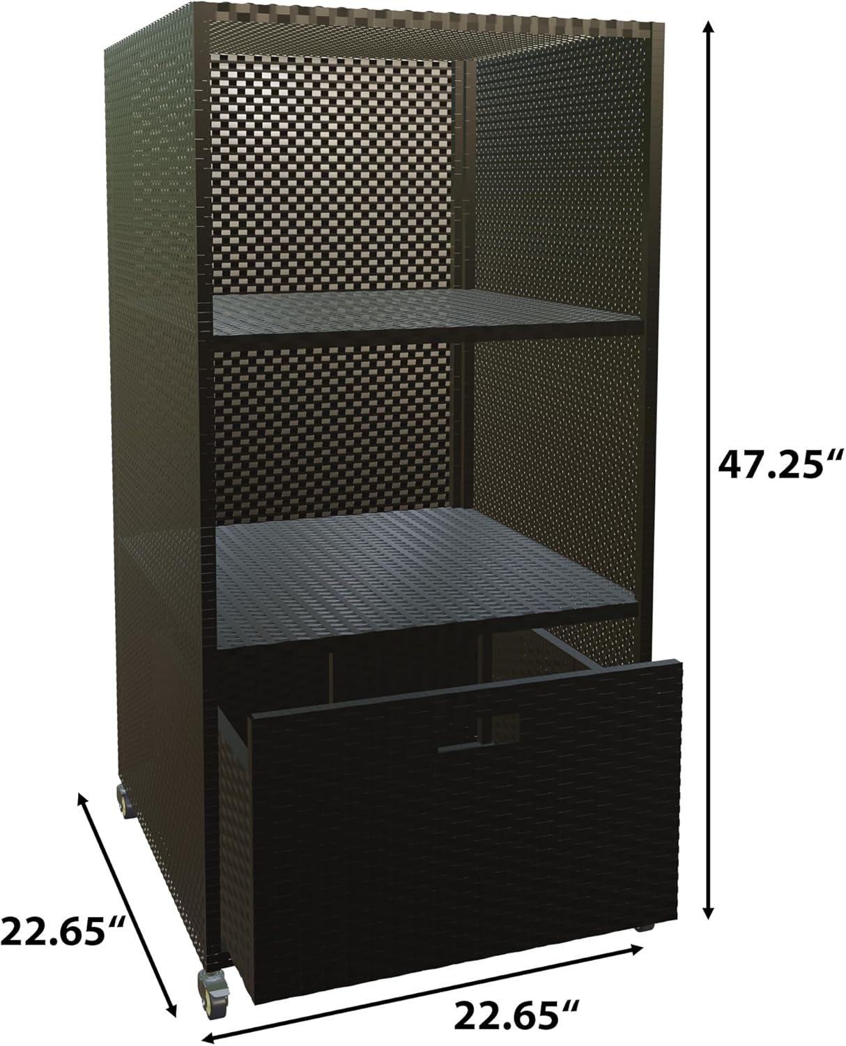 HOOYEAH Pool Towel Rack Outdoor, Waterproof PE Plastic Rattan Wicker Pool Storage Bins Storage Cabinet Organizer, Poolside Towel Caddy with Rolling Wheels for Hot Tub Spa Accessories,Black