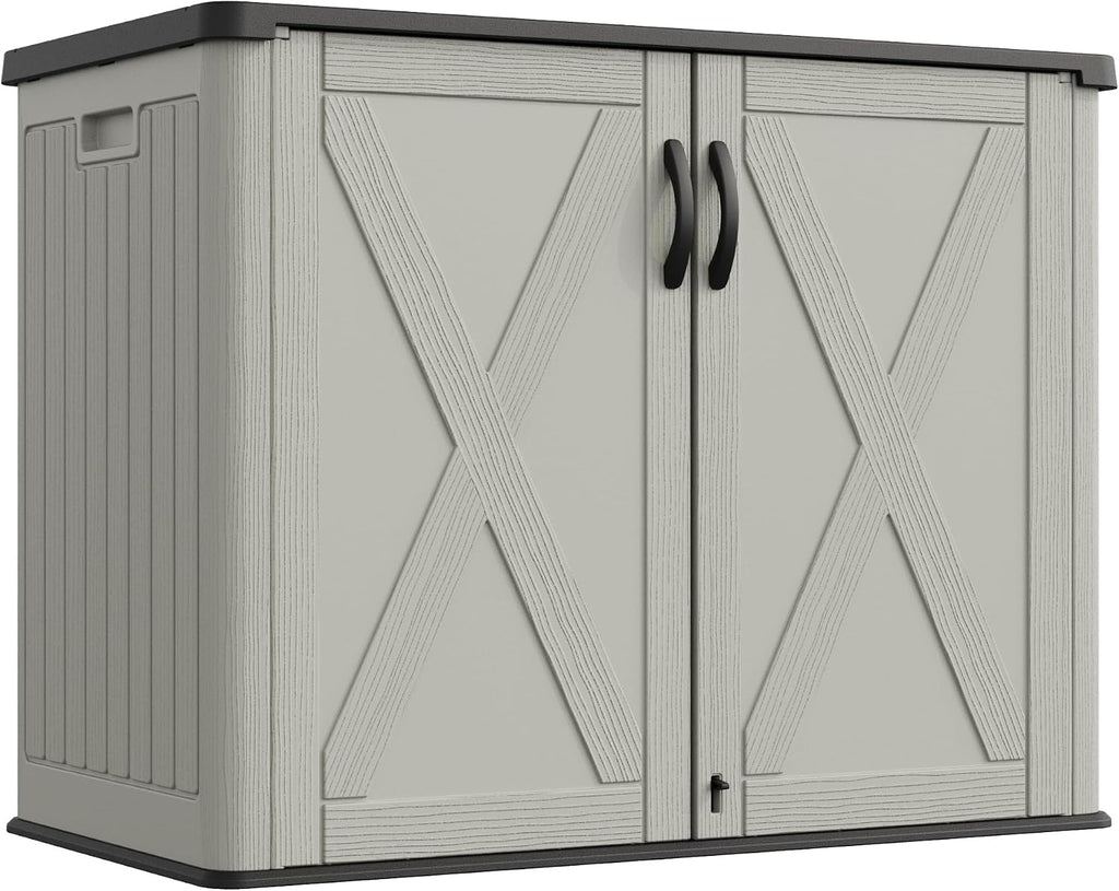 Greesum Outdoor Storage Cabinet, 25 CUFT Deck Box Without Shelves, Waterproof Plastic Storage Shed for Patio Cushions, Gardening Tools, Lockable and Sidehandles, UV Resistant, Beige
