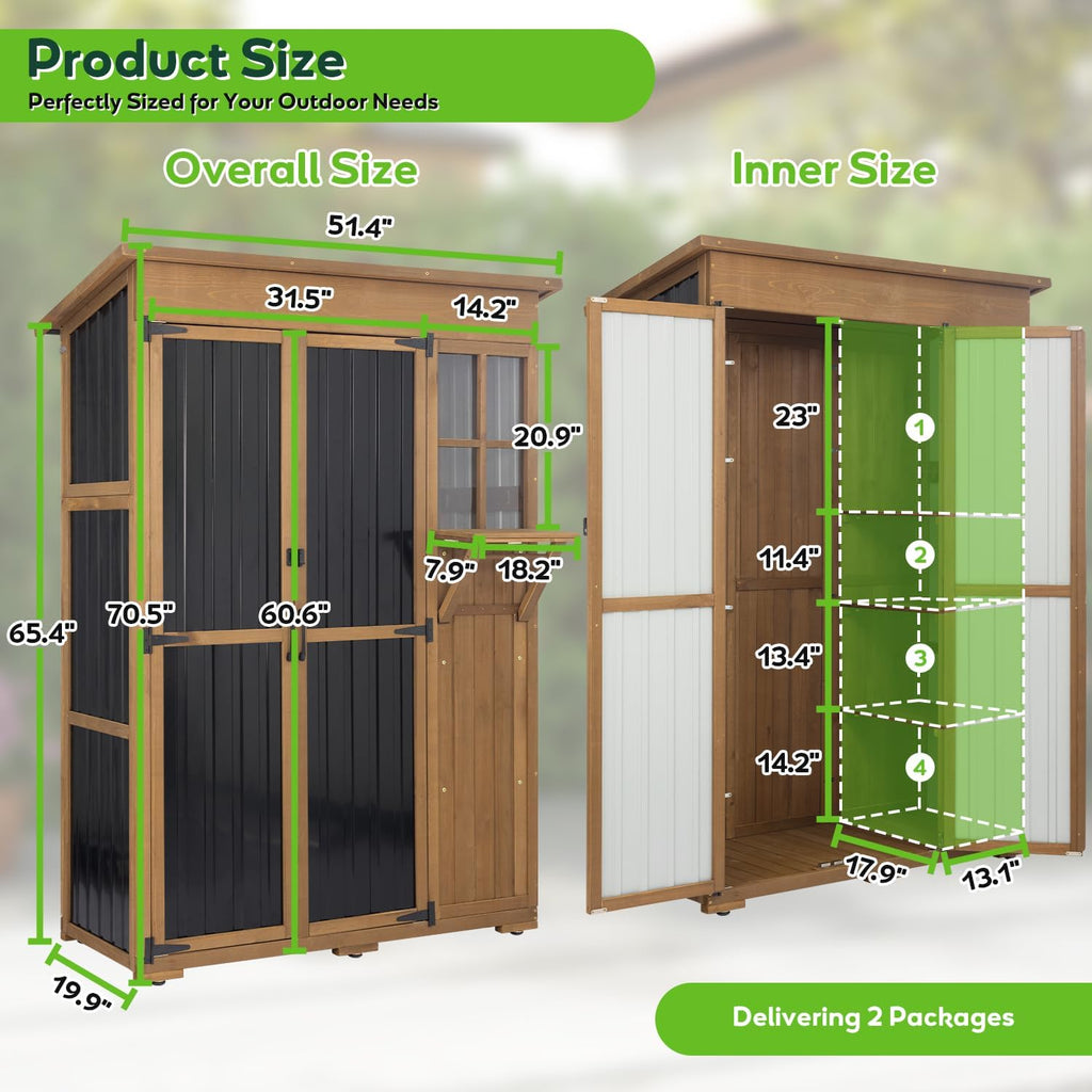 51' L Outdoor Storage Cabinet Waterproof with Shelves, Outside Storage Shed Backyard Tall Cabinet with Fold-Out Table for Patio, Garage, Garden, Pool Accessories Storage