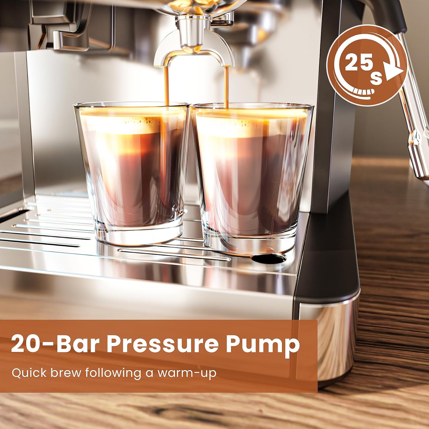 WAA Espresso Machine 20 Bar, Expresso Coffee Machines with Grinder, Espresso Maker with Milk Frother Steam Wand, Latte & Cappuccino Machine with Removable Water Tank for Home, Stainless Steel