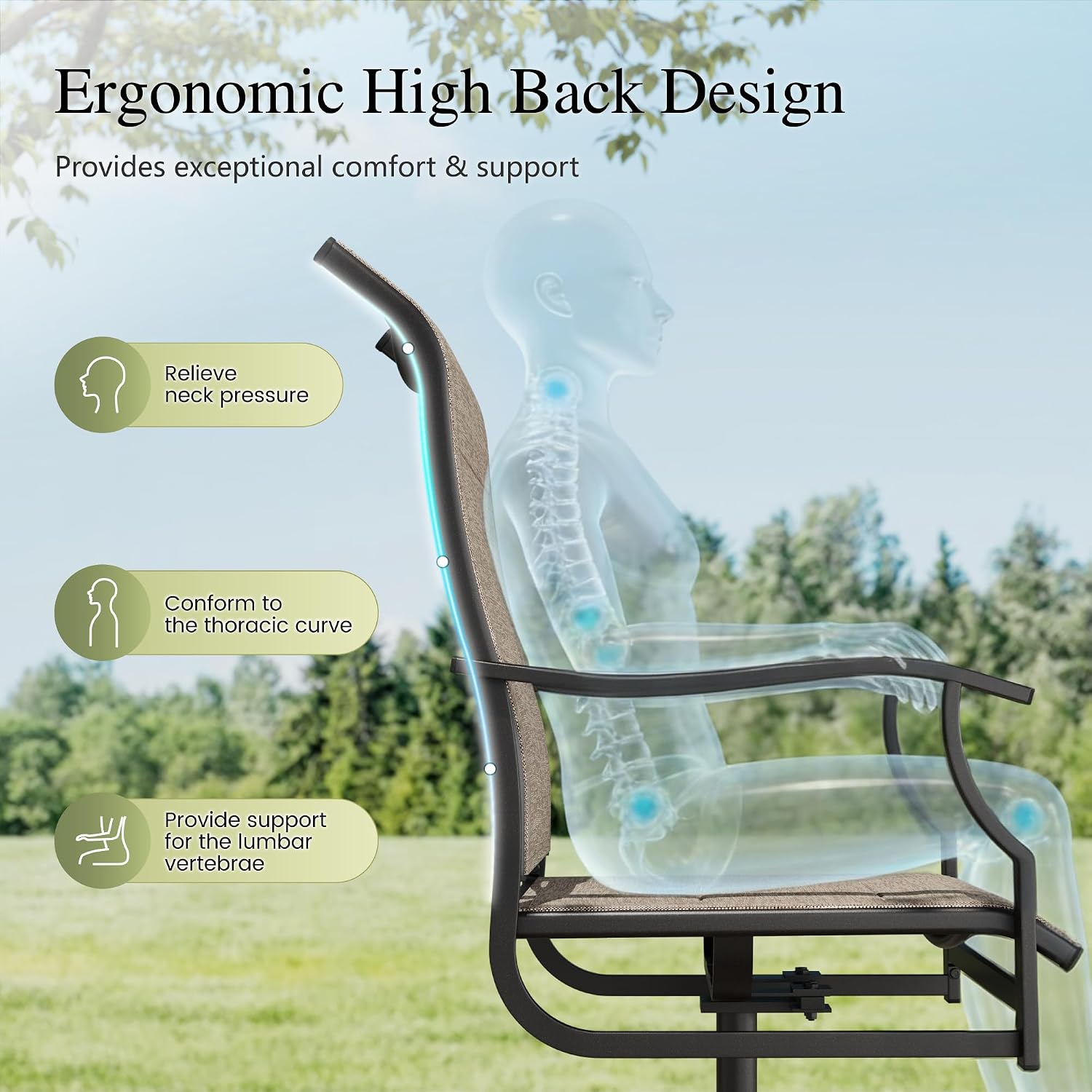Sophia & William Outdoor Patio Swivel Dining Chairs Set of 4, High Back Padded Patio Dining Chairs, All Weather Textilene Mesh Fabric for Backyard, Poolside, Balcony and Garden