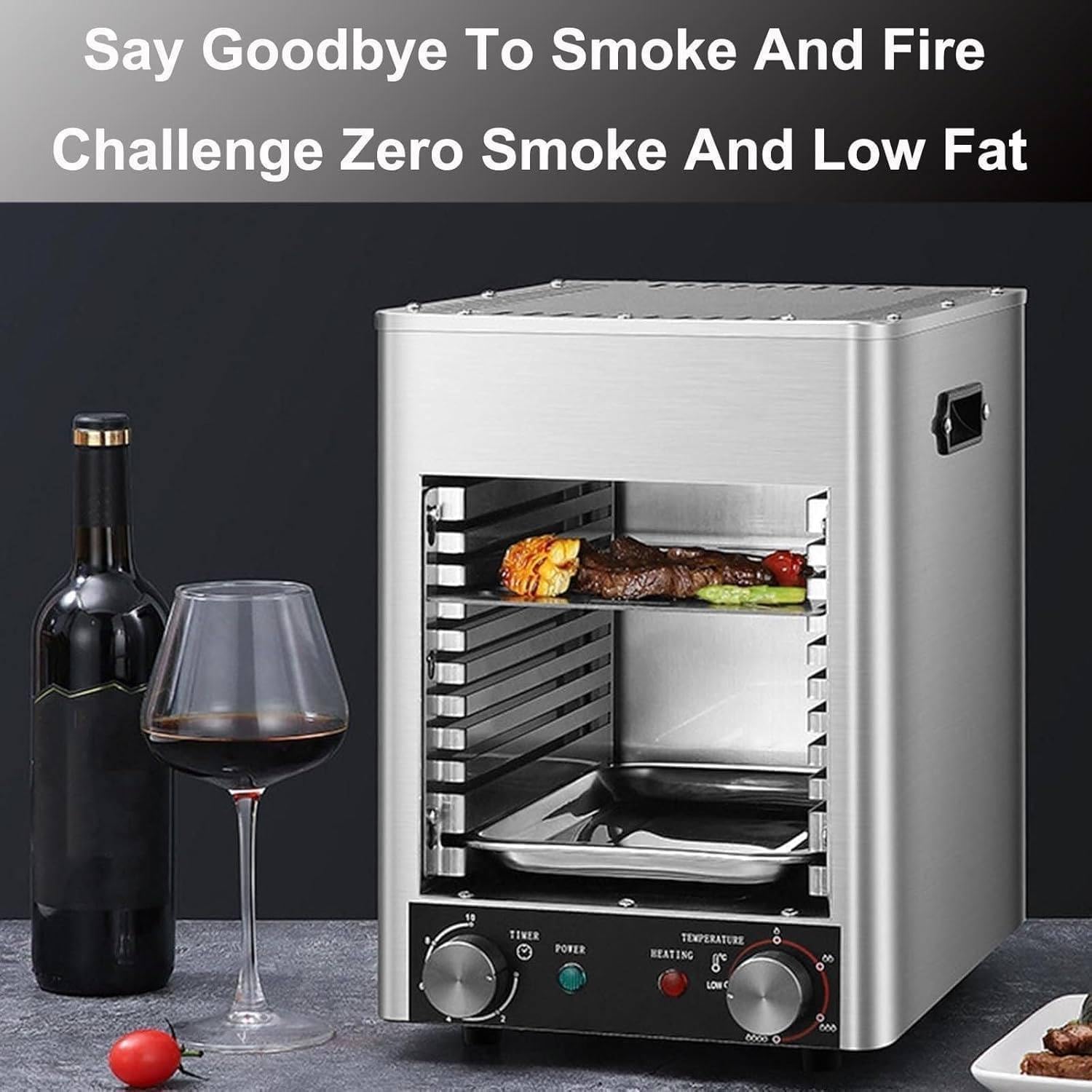 1700W Electric Steak Grill Indoor,10 Layers Automatic Steak Broiler Steak Smoker Grill with 2 Plates, 5min Warm-Up,PTC Heating,800℃ Adjustable Tempe & 10Min Timer,for Beef Chicken Vegetables