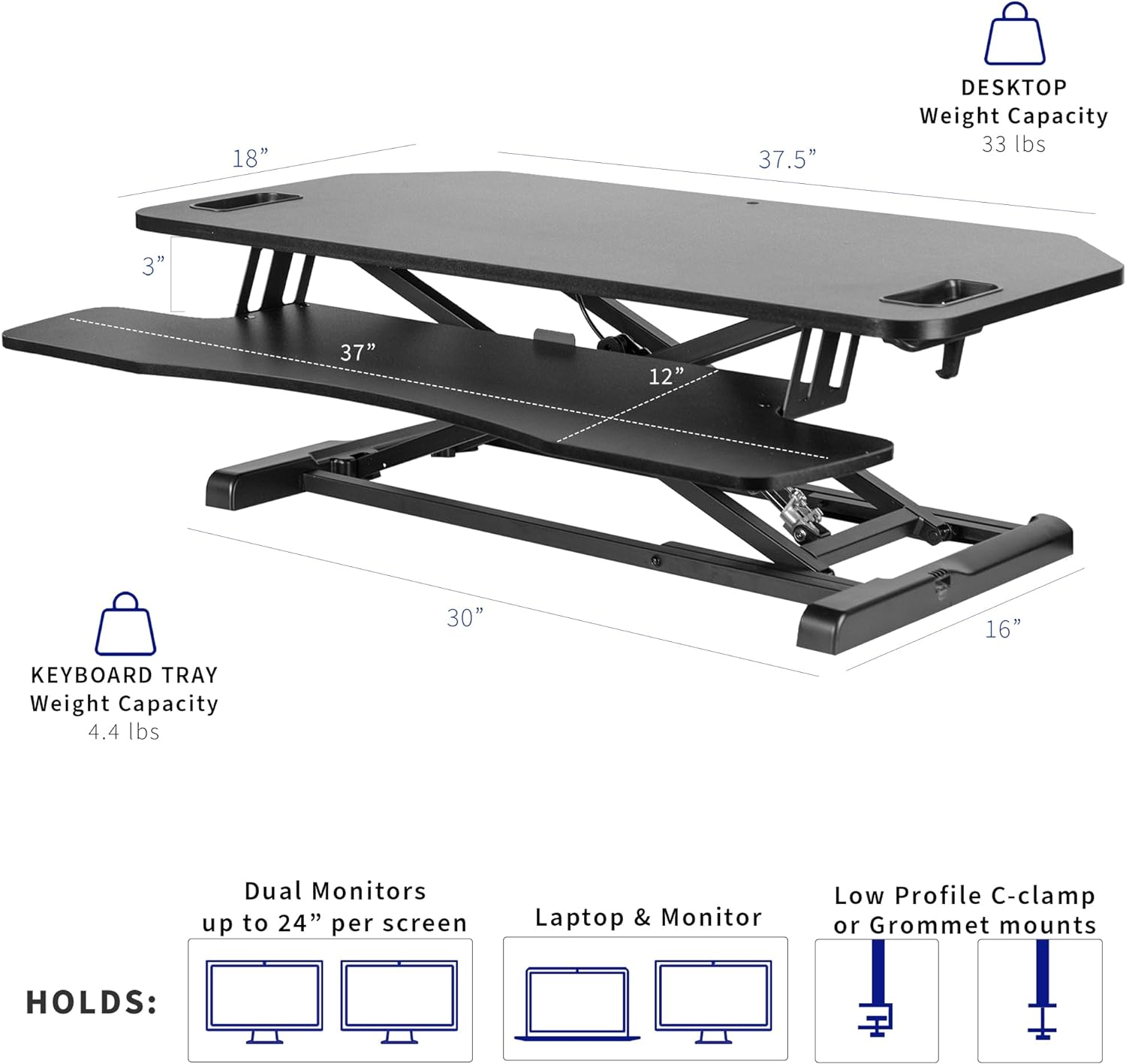 VIVO Extra Wide 38 inch Corner Desk Converter, K Series, Height Adjustable Sit to Stand Riser, Dual Monitor and Laptop Workstation with Wide Keyboard Tray, Black, DESK-V000KL
