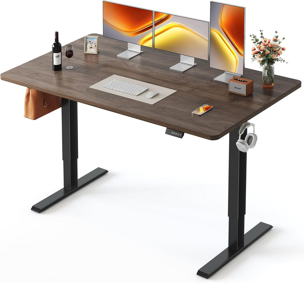 FEZIBO Standing Desk, 63×28 Inches Electric Height Adjustable, Sit Stand Up, Computer Office Desk with Splice Board, Black Frame/Black Walnut TOP
