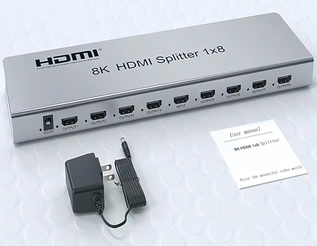 SGRAPID HDMI Splitter 1×8 8K HDMI2.1 Splitter 1 in 8 Out Distributor Affordable Multi-Monitor 8K@60Hz Full Ultra-HD with EDID RS232 Supports HDR HDPC2.2 3D Imaging 48Gbps Cascade DLP LCD HDTV DVD etc