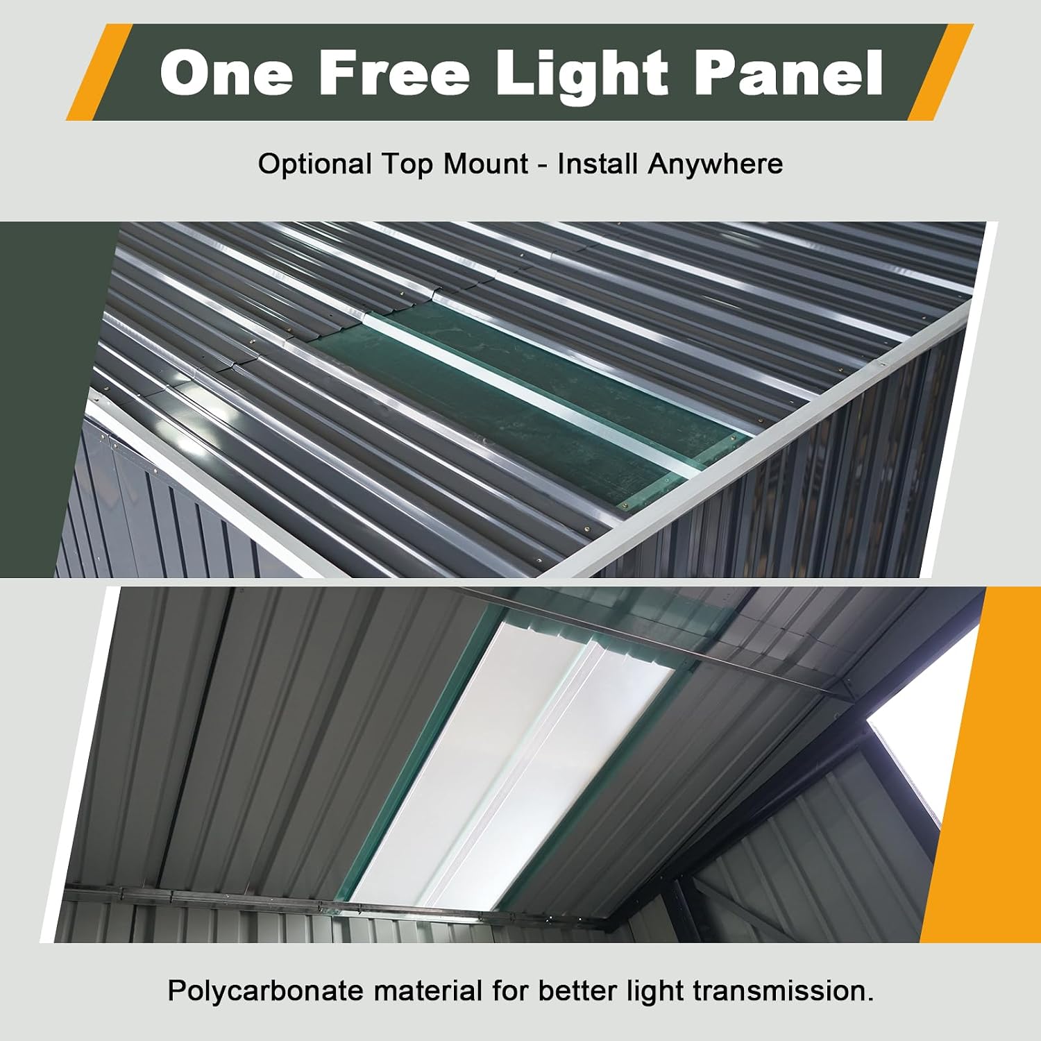 6x8 FT Lean to Shed with Skylight & Double Doors, Metal Outdoor Storage Shed with Free PC Light Board for Tools, Outside Storage Shed Waterproof for Backyard, Patio, Garden