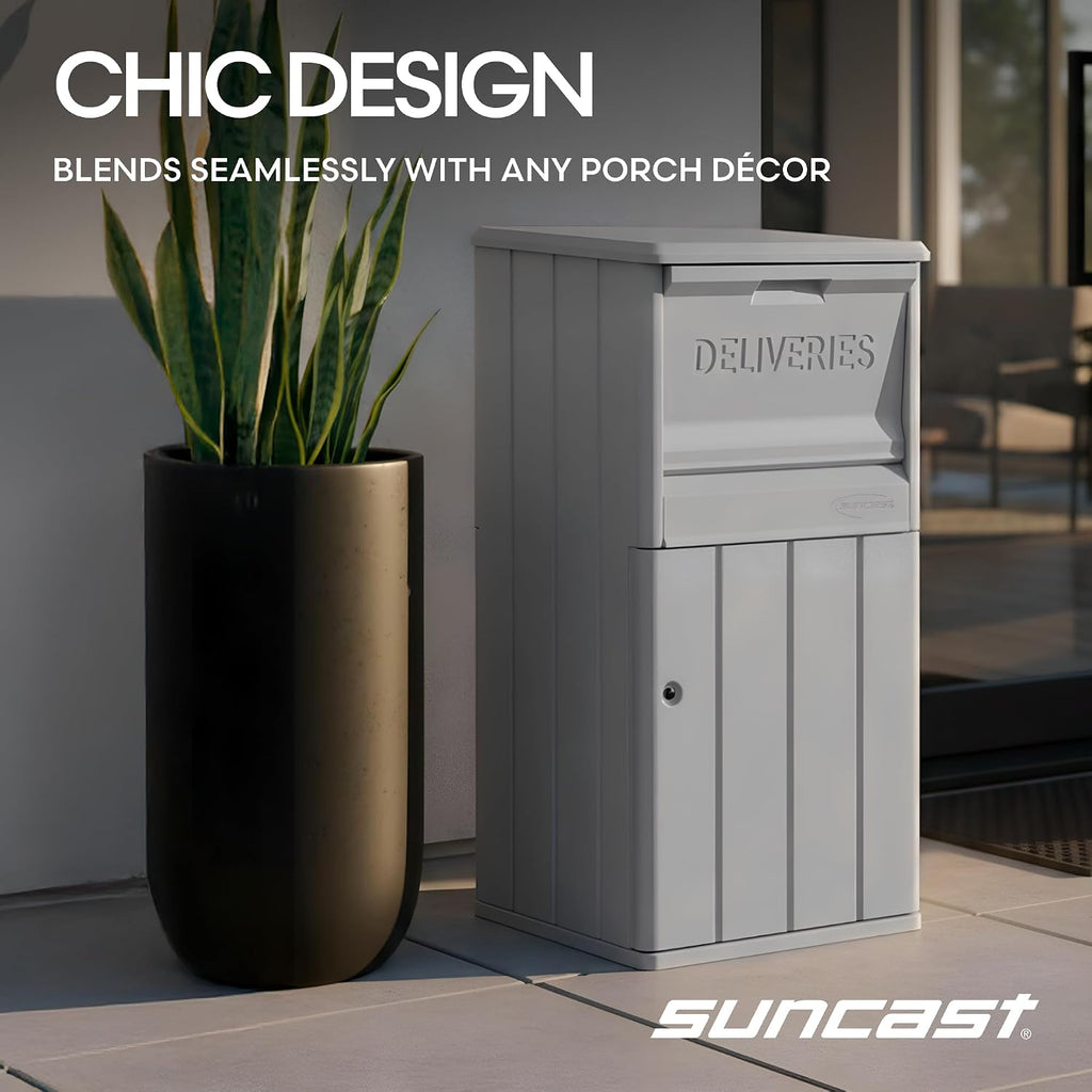 Suncast 33.5-Gallon Capacity Package Delivery Box, Parcel Drop Box with Lock, Weather Resistant Outdoor Storage Solution for Secure Package Deliveries, Made in USA