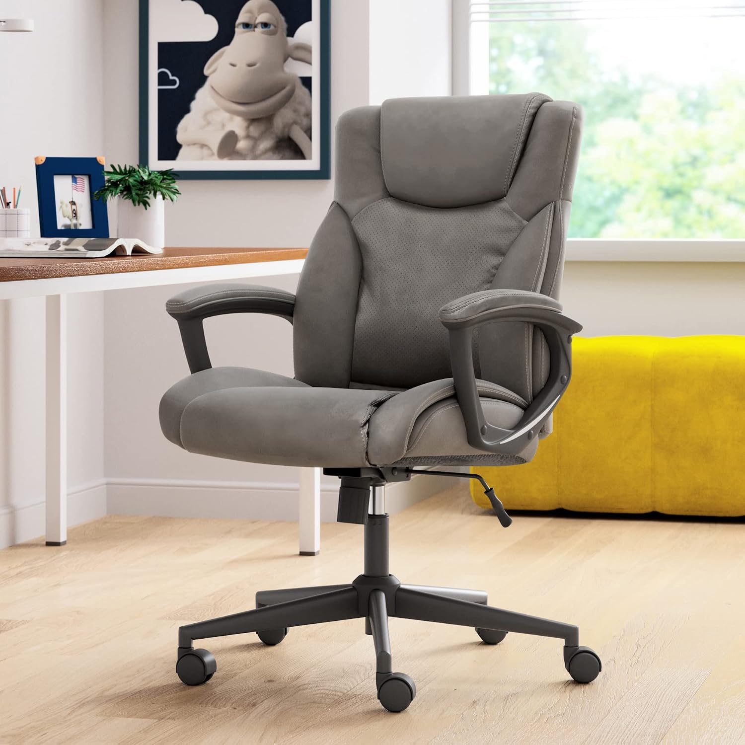 Serta Connor Executive Office Chair, Ergonomic Computer Chair with Layered Body Pillows, Contoured Lumbar, Adjustable Seat Height, Bonded Leather, Gray