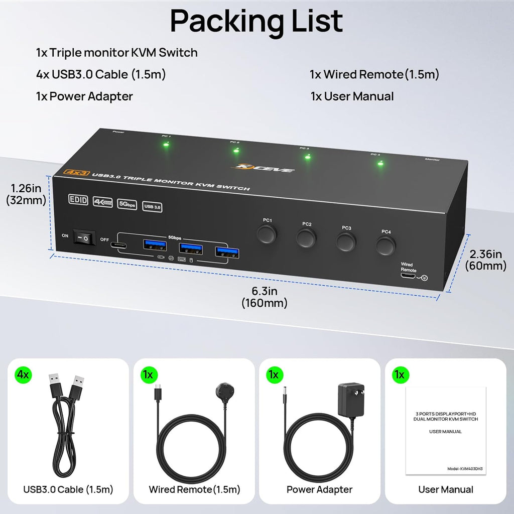 Thunderbolt 4 KVM Switch 3 Monitors 2 Laptops 4K@60Hz, Displaylink USB C Docking Station 3 Monitor KVM for Windows Mac M1 M2 M3 M4, Extended Triple Displays,PD 100W,USB 3.0,USB 3.2,SD/TF,1G Ethernet