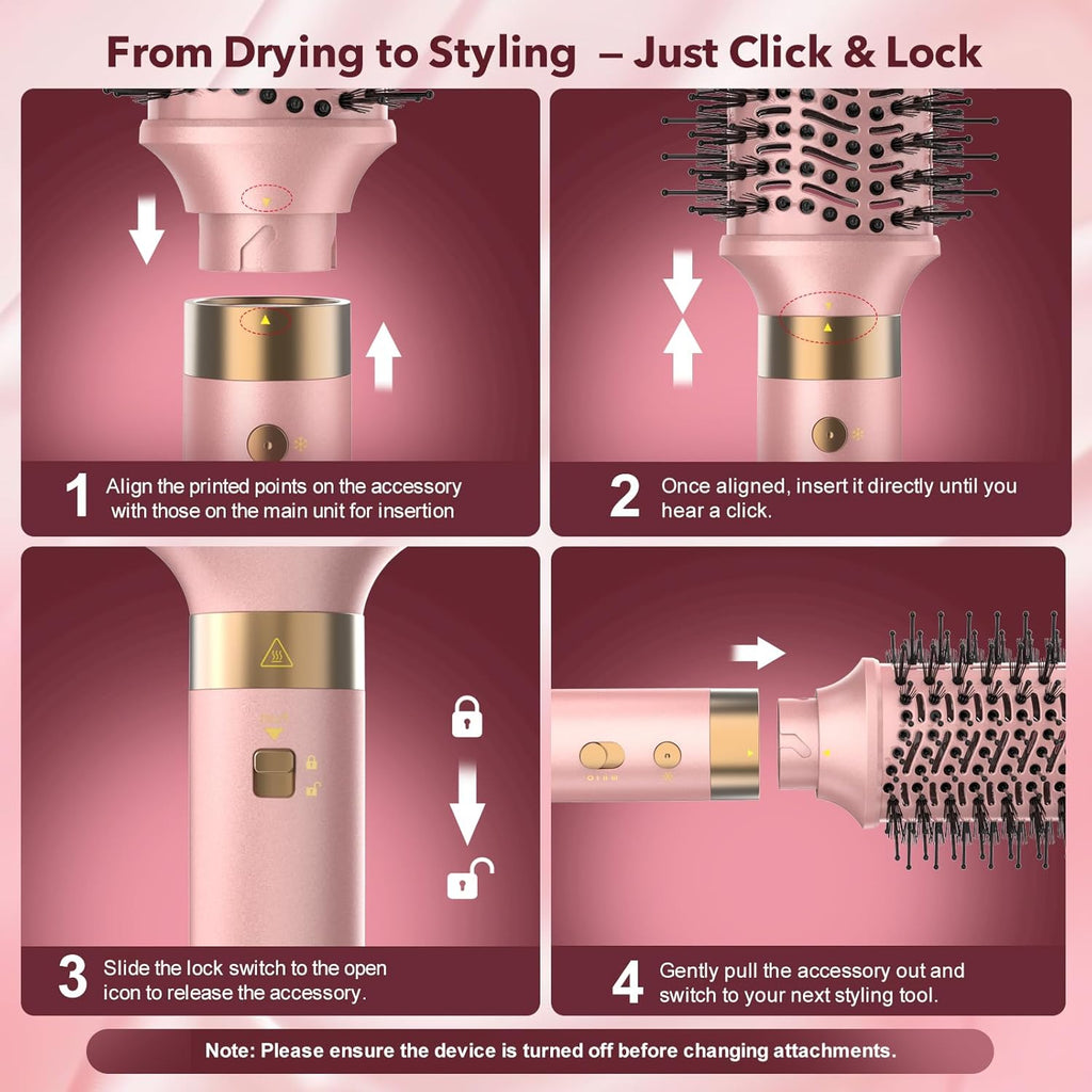 StyleVibe 6-in-1 Air Styler, Dual Voltage Hair Dryer & Blow Dryer Brush with Travel Case - Auto Wrap Curls (L/R), Fast Drying, Thermal Brush for Blowouts & Frizz-Free Volume, No Heat Damage