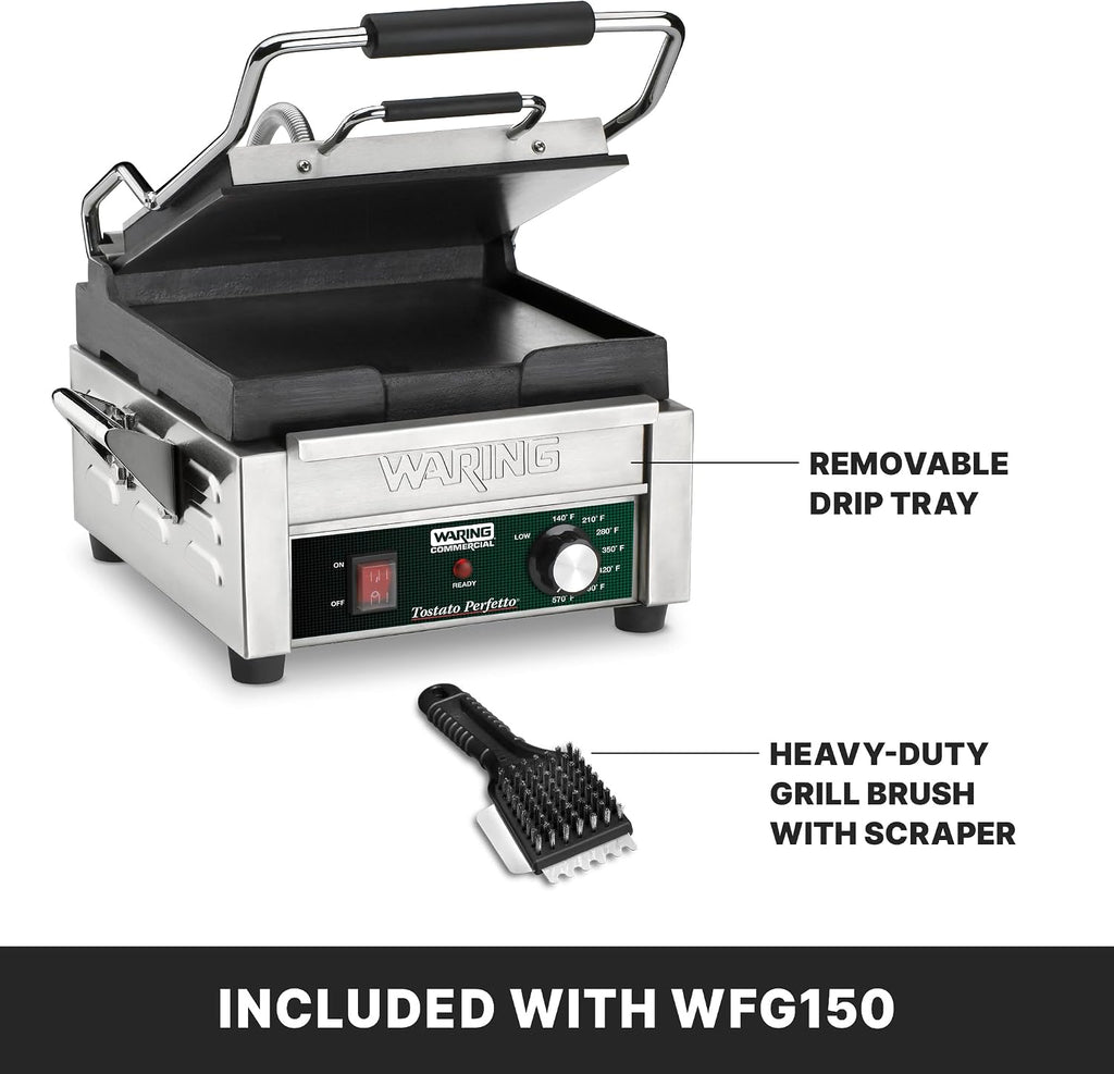 Waring Commercial WFG150 Tostato Perfetto® Compact Flat Toasting Grill, 120V, 1800W, 5-15 Phase Plug