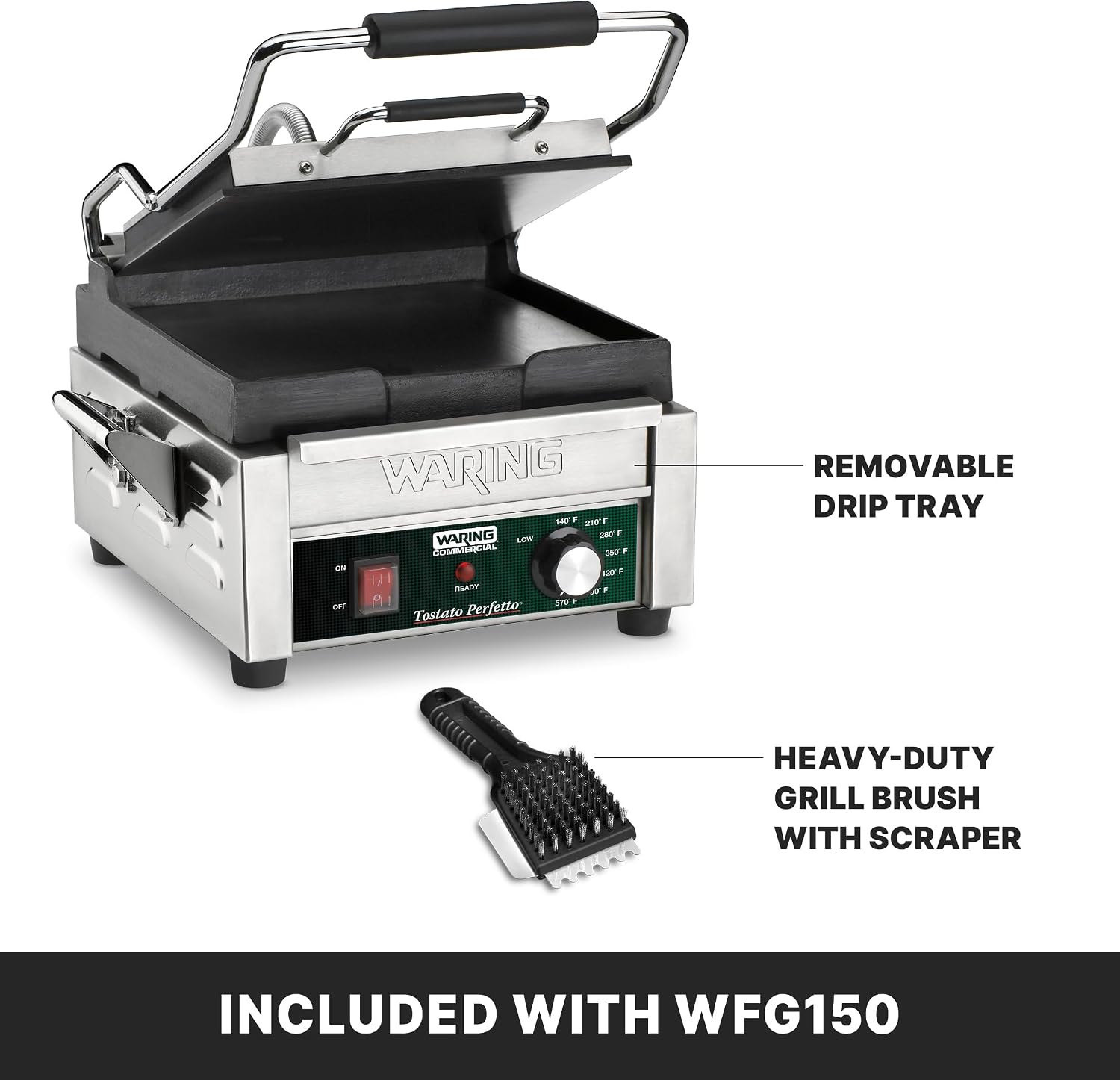 Waring Commercial WFG150 Tostato Perfetto® Compact Flat Toasting Grill, 120V, 1800W, 5-15 Phase Plug