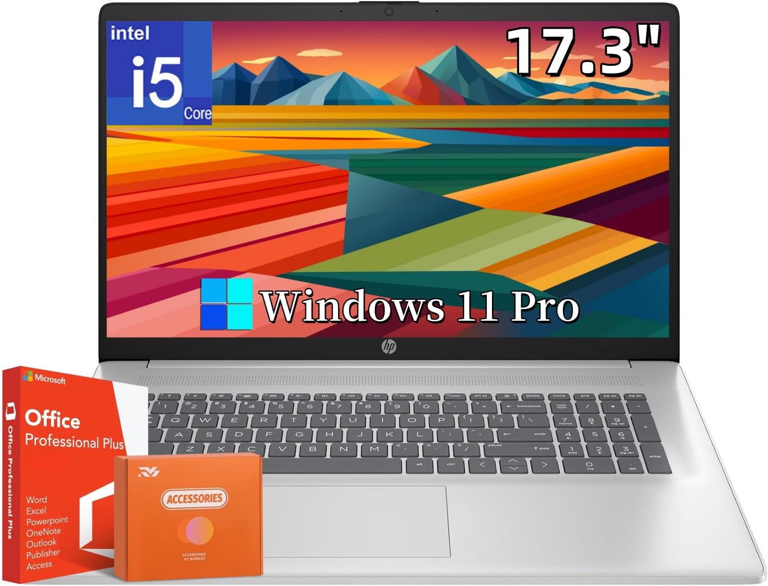 HP 17 Laptop, 17.3' HD+ Screen, Intel i5 1334u(up to 4.6 GHz), 32 GB RAM, 1 TB SSD, Webcam, Intel Graphics, Wi-Fi 6, Long Battery Life, Windows 11 Pro & Office 2024 Lifetime License, w/Accessories