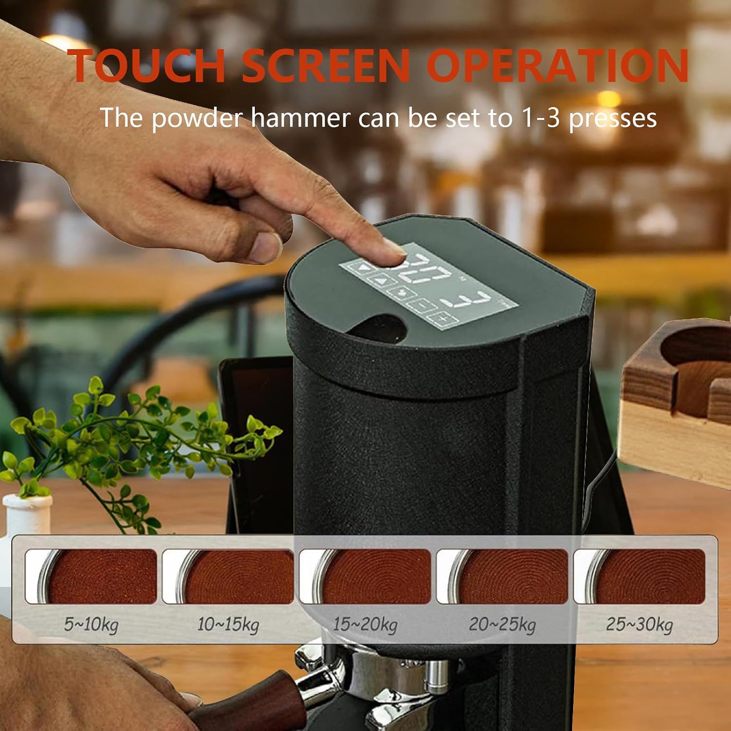 Electric Espresso Tamper 58mm Automatic Expresso Coffee Powder Press Machine Bean Powder Press Machine for Professional Espresso Preparation Adjustable Pressure Blackflatsole
