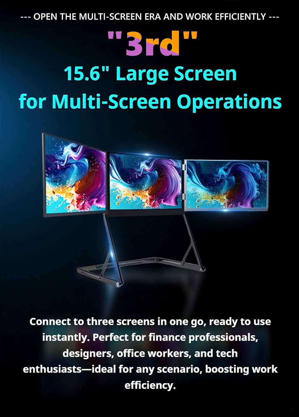 Triple 15.6 Pro Max 3 Screen Monitor, 15.6' Fhd 3 Screen Display with USB-C & HDMI,Triple Portable Monitor for Laptop, 1080p Fhd Extended Laptop Screen Extender for Office(1 Set)
