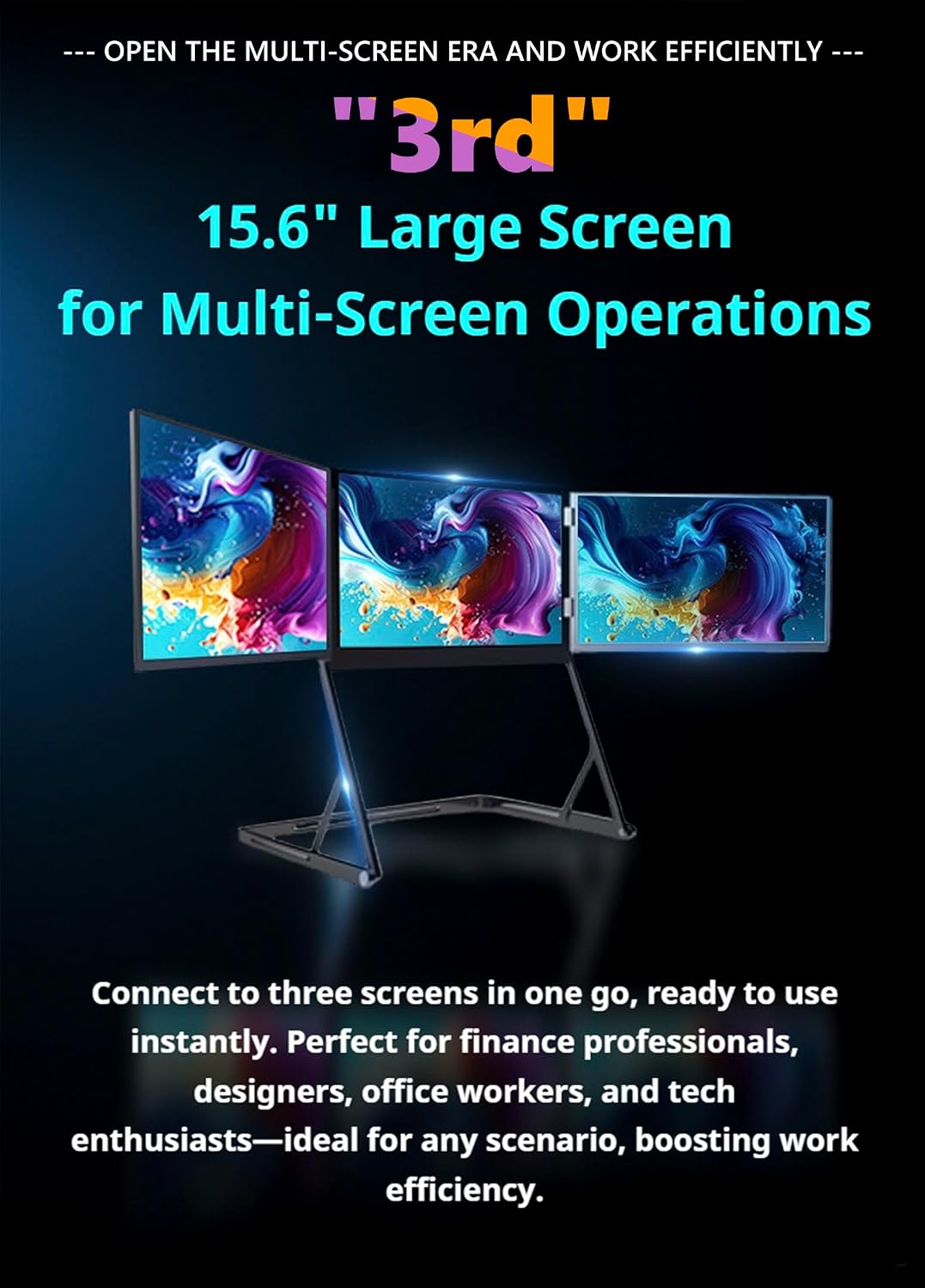 Triple 15.6 Pro Max 3 Screen Monitor, 15.6' Fhd 3 Screen Display with USB-C & HDMI,Triple Portable Monitor for Laptop, 1080p Fhd Extended Laptop Screen Extender for Office(1 Set)