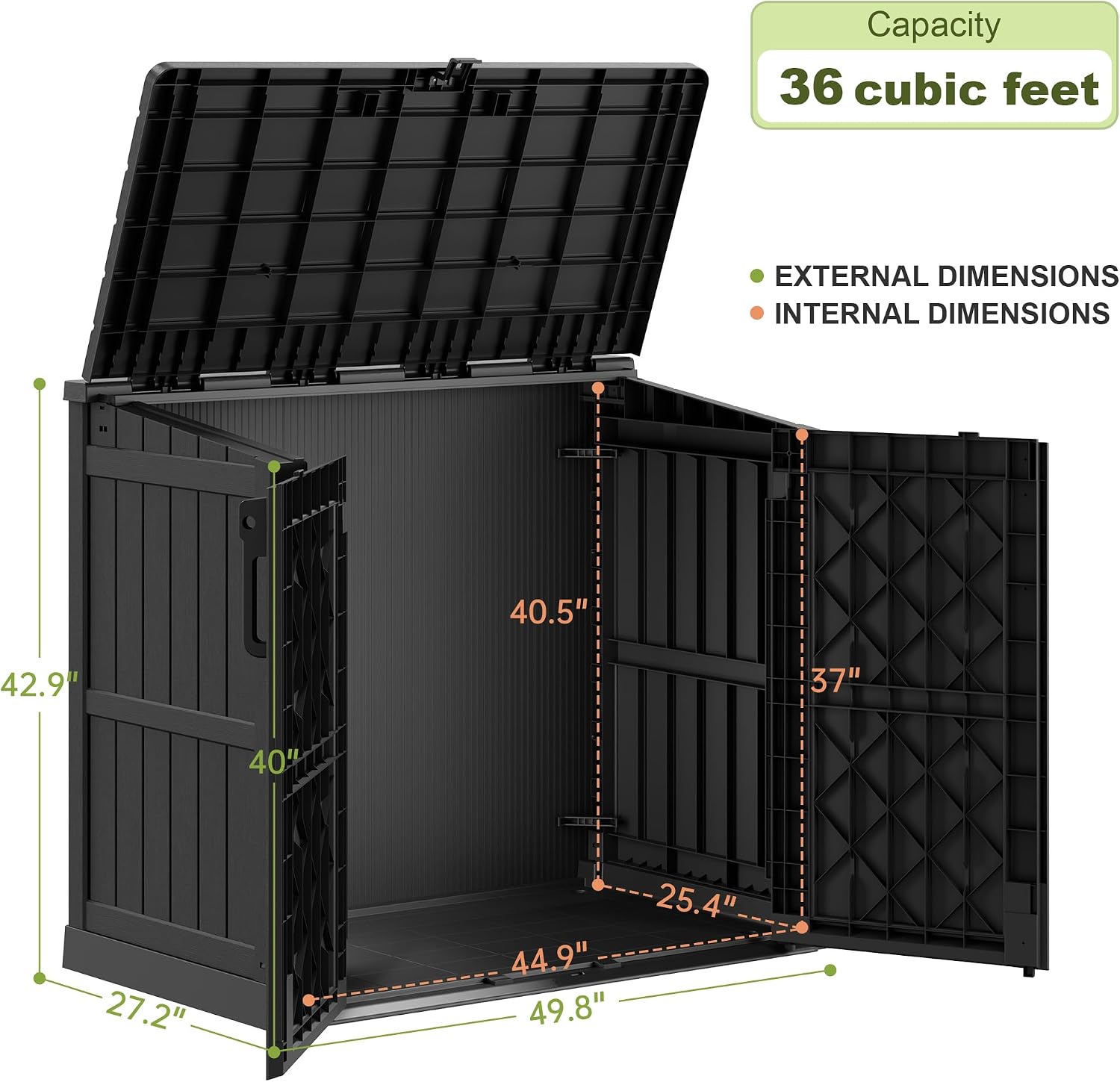 36 Cu Ft Resin Outdoor Storage Shed, Weatherproof Horizontal Outdoor Storage Cabinet with Dual Lock Door for Backyard, Patio, Garage, Garden(Black)
