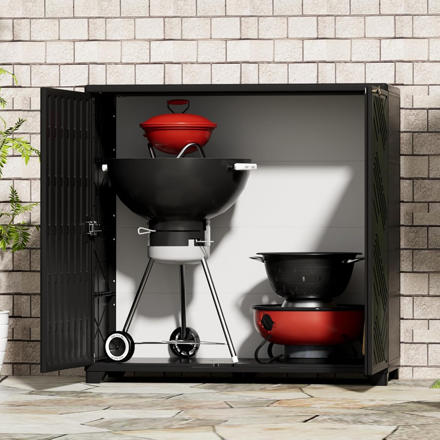 ADDOK Indoor Outdoor Plastic Storage Cabinet 34'x15'x34', Outdoor Storage Shed for Living Room, Hallway, Balcony, Garage, Garden, Backyard-Black（W/O Shelf）