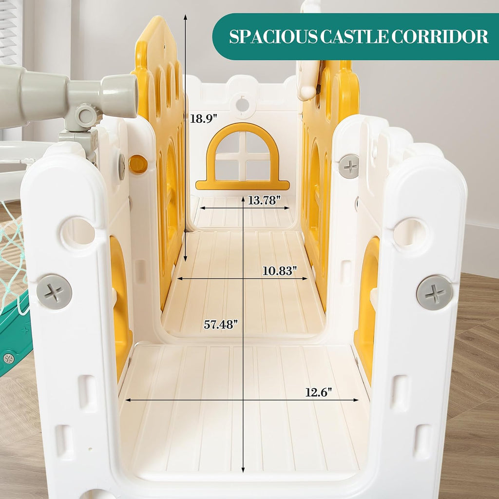 Garvee Toddler Slide 8 in 1 Toddler Playset for Toddlers Age 1-3, Baby Playset for Indoor Outdoor Playground with Climber, Crawling Tunnel, Basketball Hoop, Telescope, Toy Storage