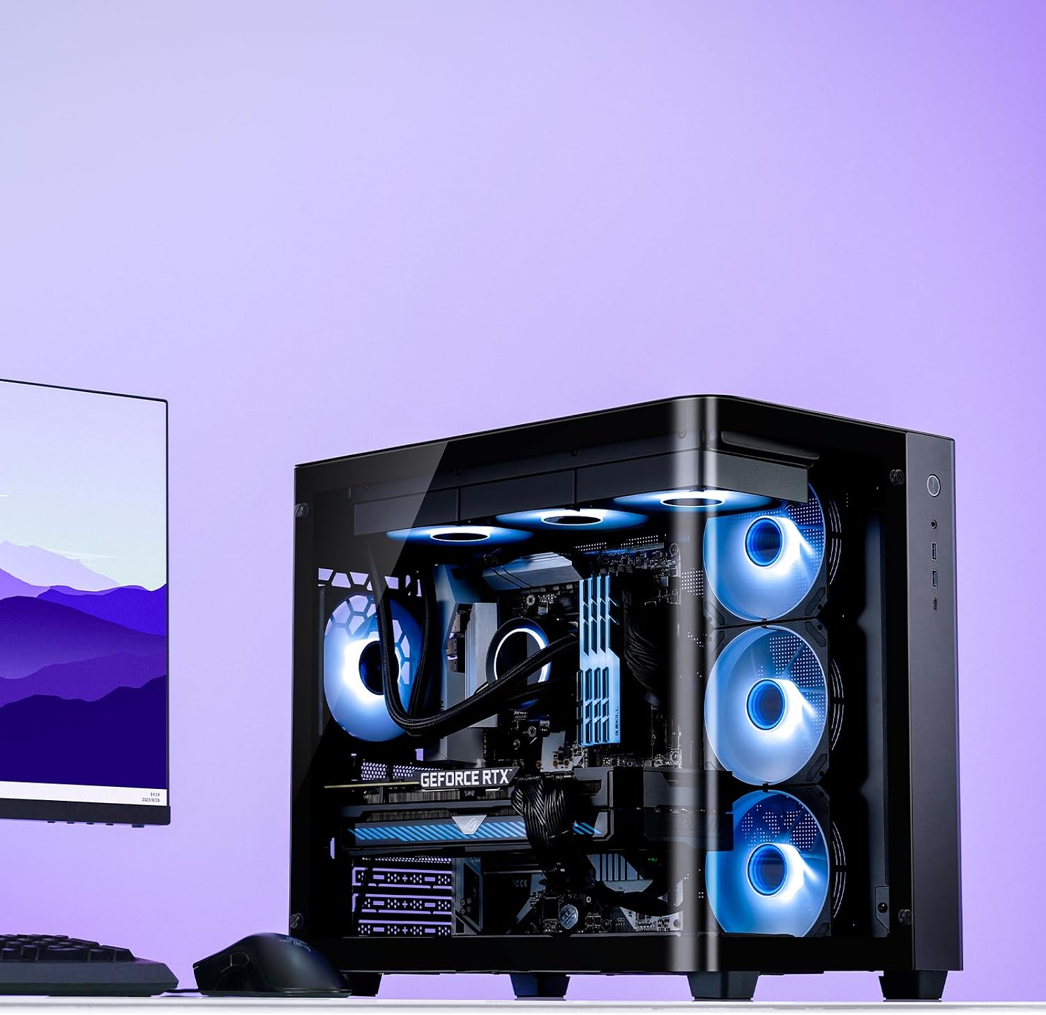 JONSBO TK-3 Black One-Piece Curved Glass ATX Mid Tower Pc Case, One-Piece Curved Glass, SP BTF MB/Dual 360 AIO/ATX PSU/40Series GPU, with 10 Fan Positions, 270 Degree Side View Display,Black Chassis