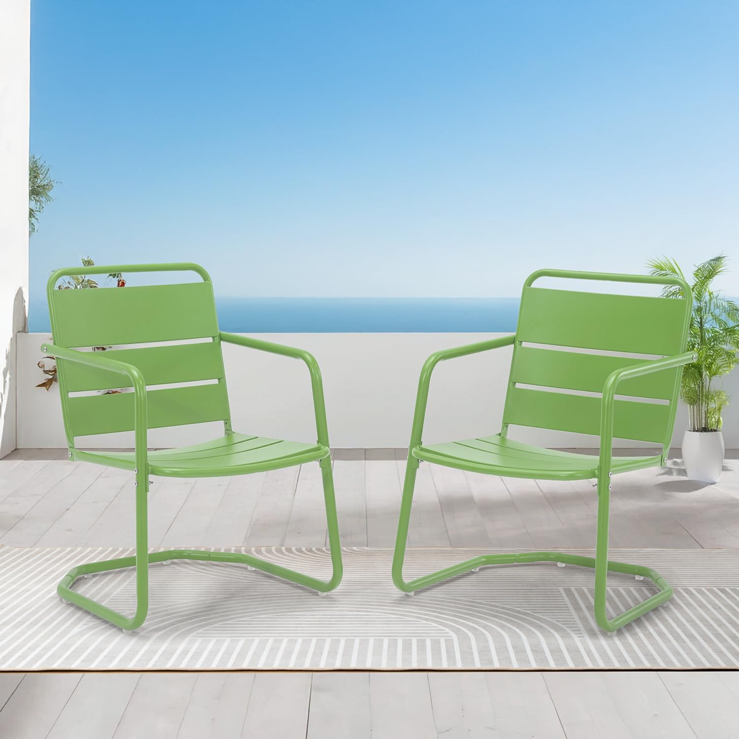 MELLCOM Patio Chairs Set of 2, Small Patio Furniture Set - 2 C-Spring Metal Chairs, Outdoor Bistro Set for Balcony, Front Porch, Poolside, Garden, Deck, Indoor, Green
