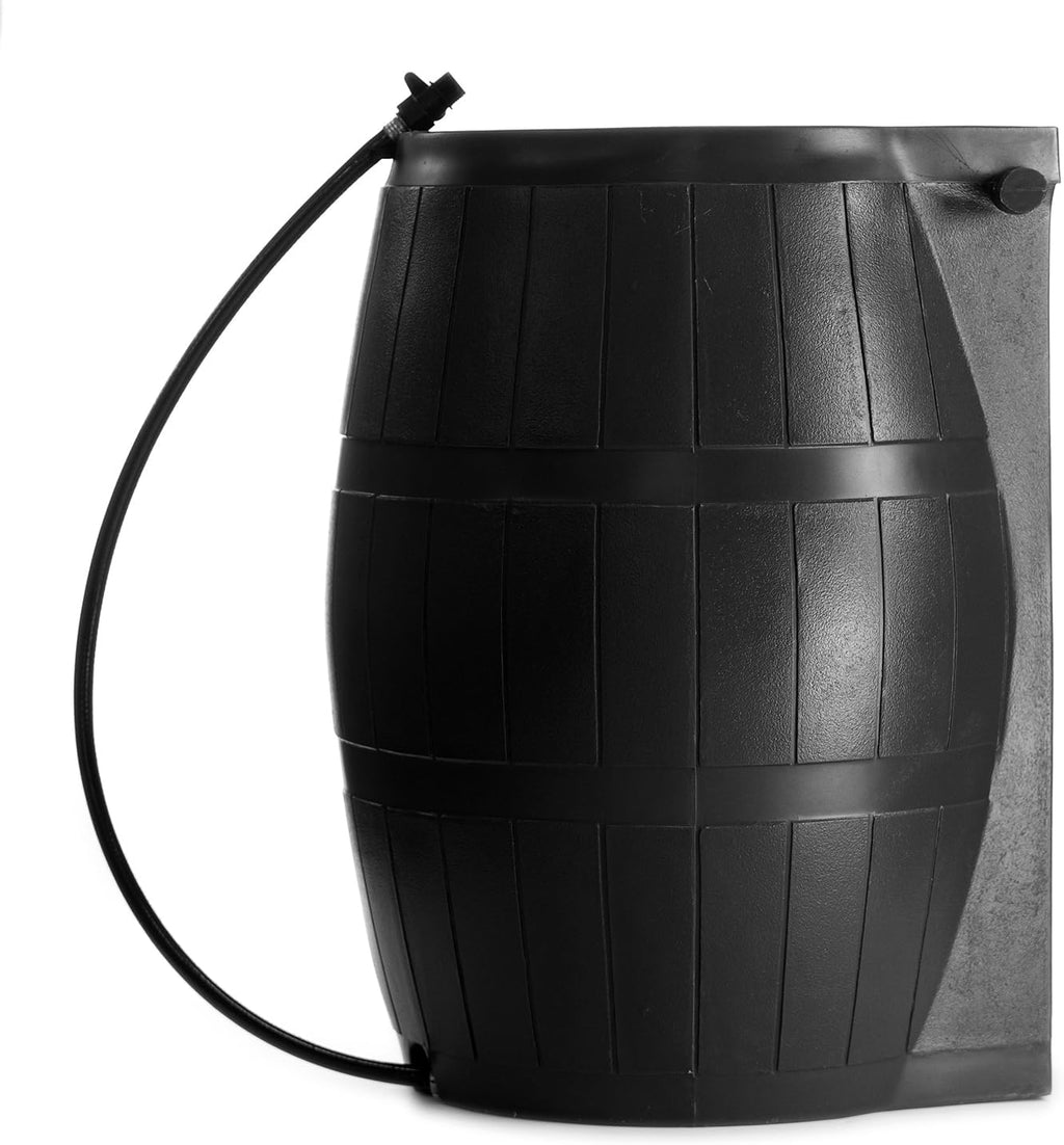 FCMP Outdoor Raincatcher 4000 Rain Barrel, Flat-Back Rainwater Catcher with Spigots, 50 Gallon, Black - Portable Water Storage Container Tank for Home, Garden, and Backyard