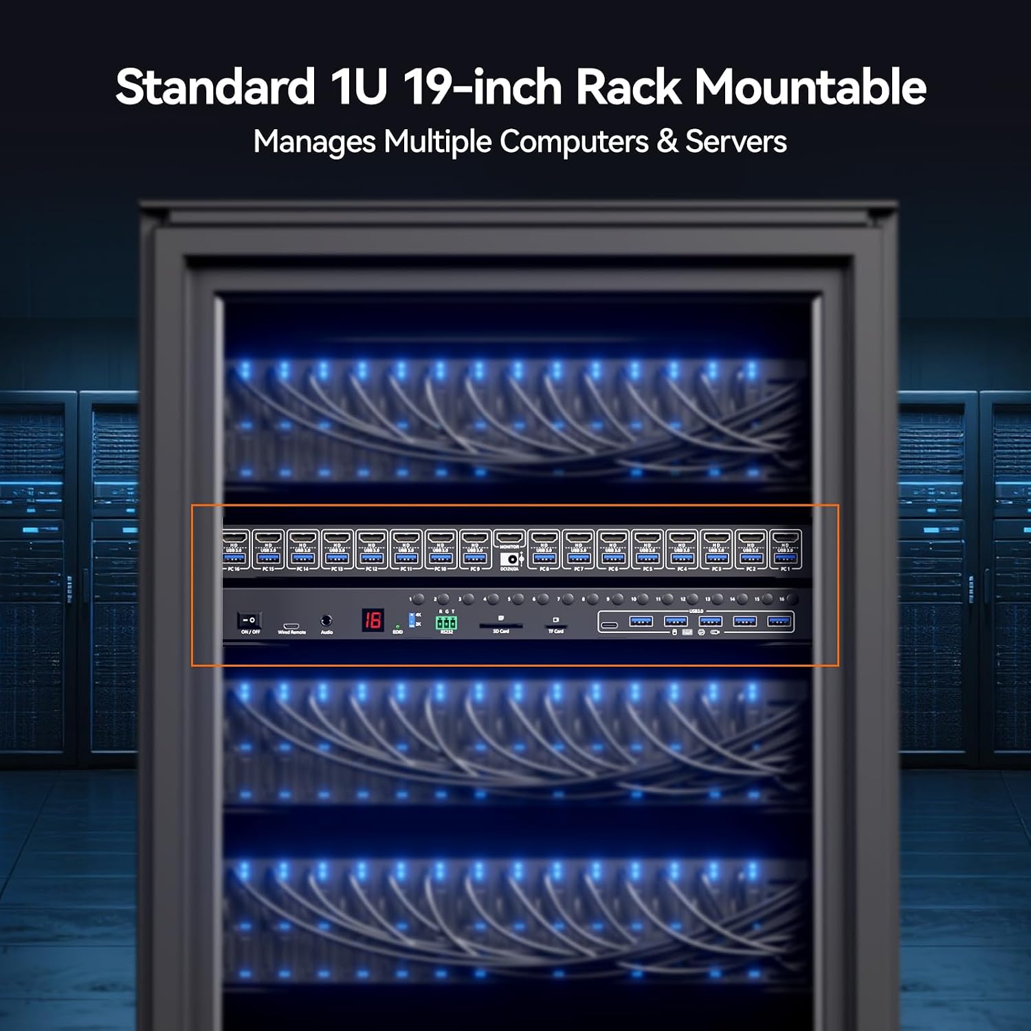 8 Port DisplayPort KVM Switch 4K@60Hz EDID Simulation, USB 3.0 DP KVM Switch for 8 Computers Share 1 Monitor and 4 USB Devices, Audio RS232,Wired Remote, 12V Power Supply & 8 USB Cables Included