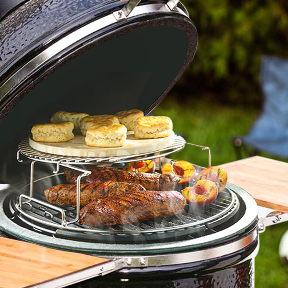 5 Piece Replacement Kit for Big Green Egg XL, Rack for Eggspander 5 Piece Kit Conveggtor Basket 304 Stainless Steel Grill Stack Rack with Removable Cooking System Expander Rack