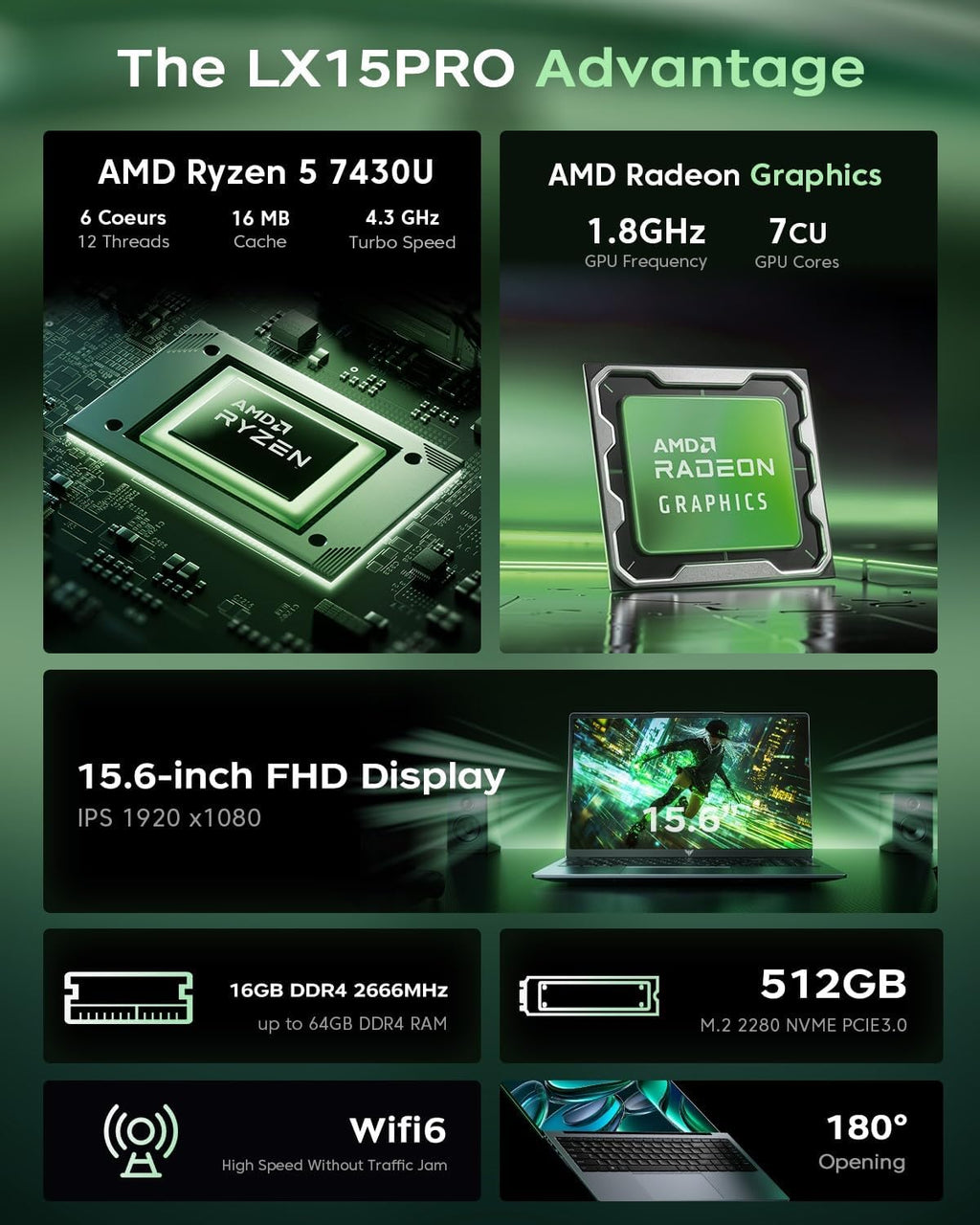 MALLRACE 2026 Laptop with AMD Ryzen 7430U Processor(Up to 4.3GHZ),ΑMD Radeon Graphics,16GB DDR4 RAM 512GB SSD,WiFi 6,15.6 inch IPS Display,Type-C,Micro SD,Webcam,Windows 11 Slim Laptop Computers