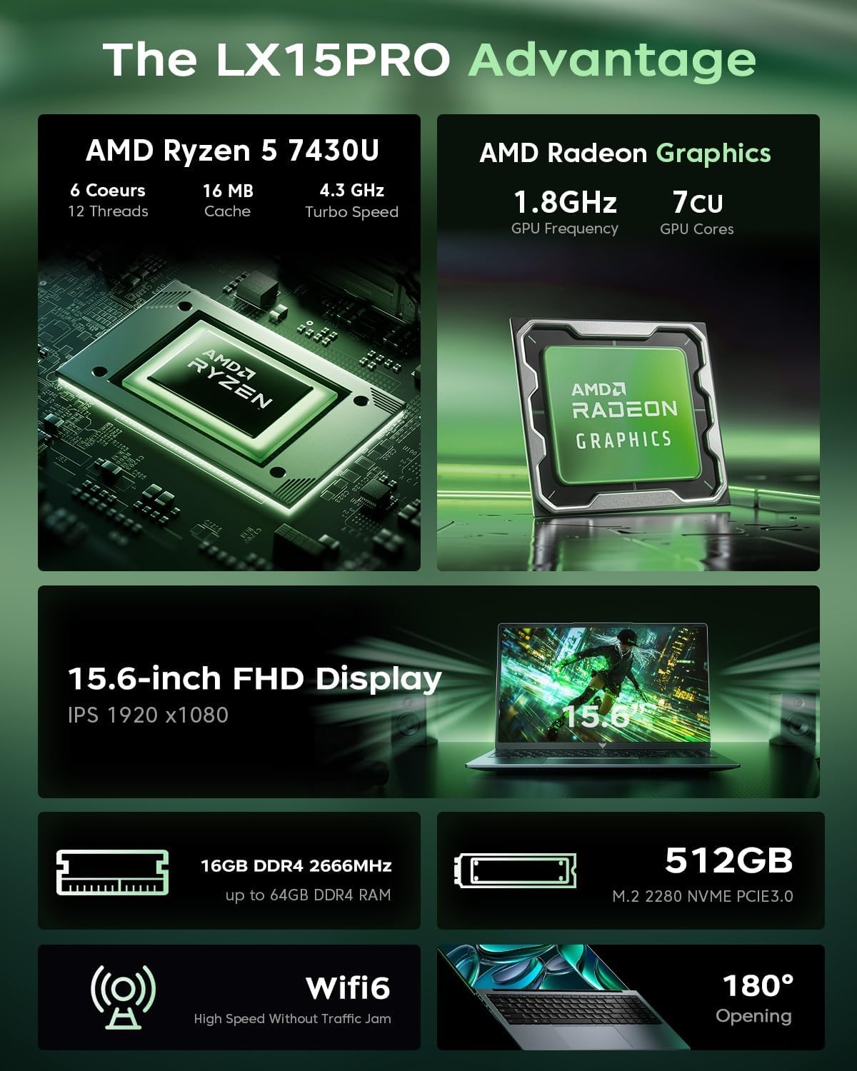 MALLRACE 2026 Laptop with AMD Ryzen 7430U Processor(Up to 4.3GHZ),ΑMD Radeon Graphics,16GB DDR4 RAM 512GB SSD,WiFi 6,15.6 inch IPS Display,Type-C,Micro SD,Webcam,Windows 11 Slim Laptop Computers