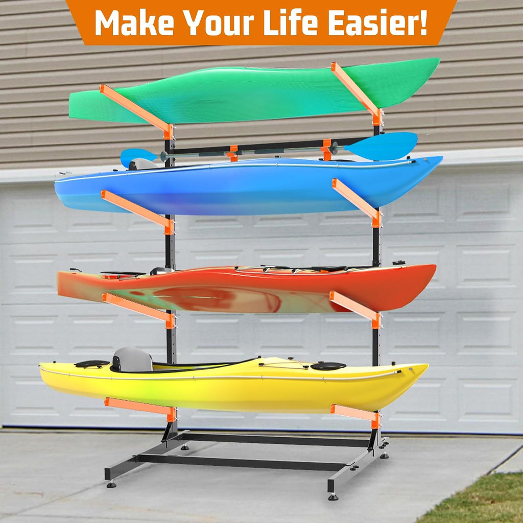 Kayak Storage Rack, Freestanding Kayak Racks for Garage, Heavy Duty Adjustable Kayak Stand Indoor Outdoor Storage Rack for Kayaks, Canoes, Surfboard & Paddleboard