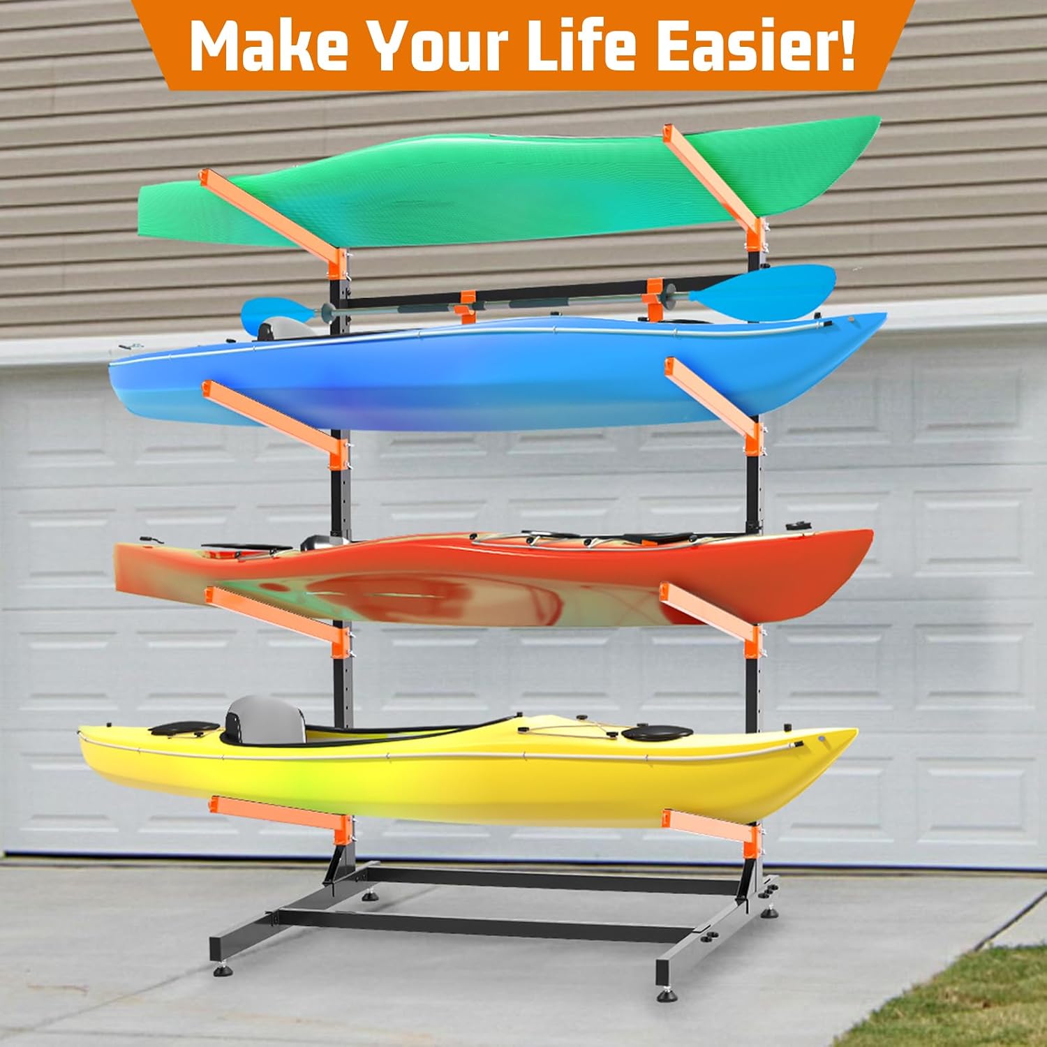 Kayak Storage Rack, Freestanding Kayak Racks for Garage, Heavy Duty Adjustable Kayak Stand Indoor Outdoor Storage Rack for Kayaks, Canoes, Surfboard & Paddleboard