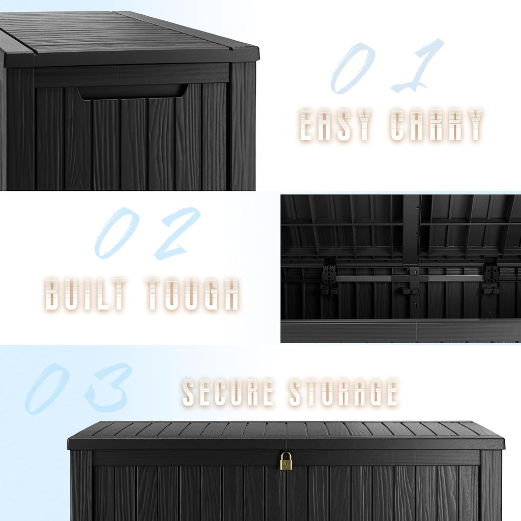 200 Gallon Outdoor Storage Box Waterproof Lockable Resin Deck Box Large, Black