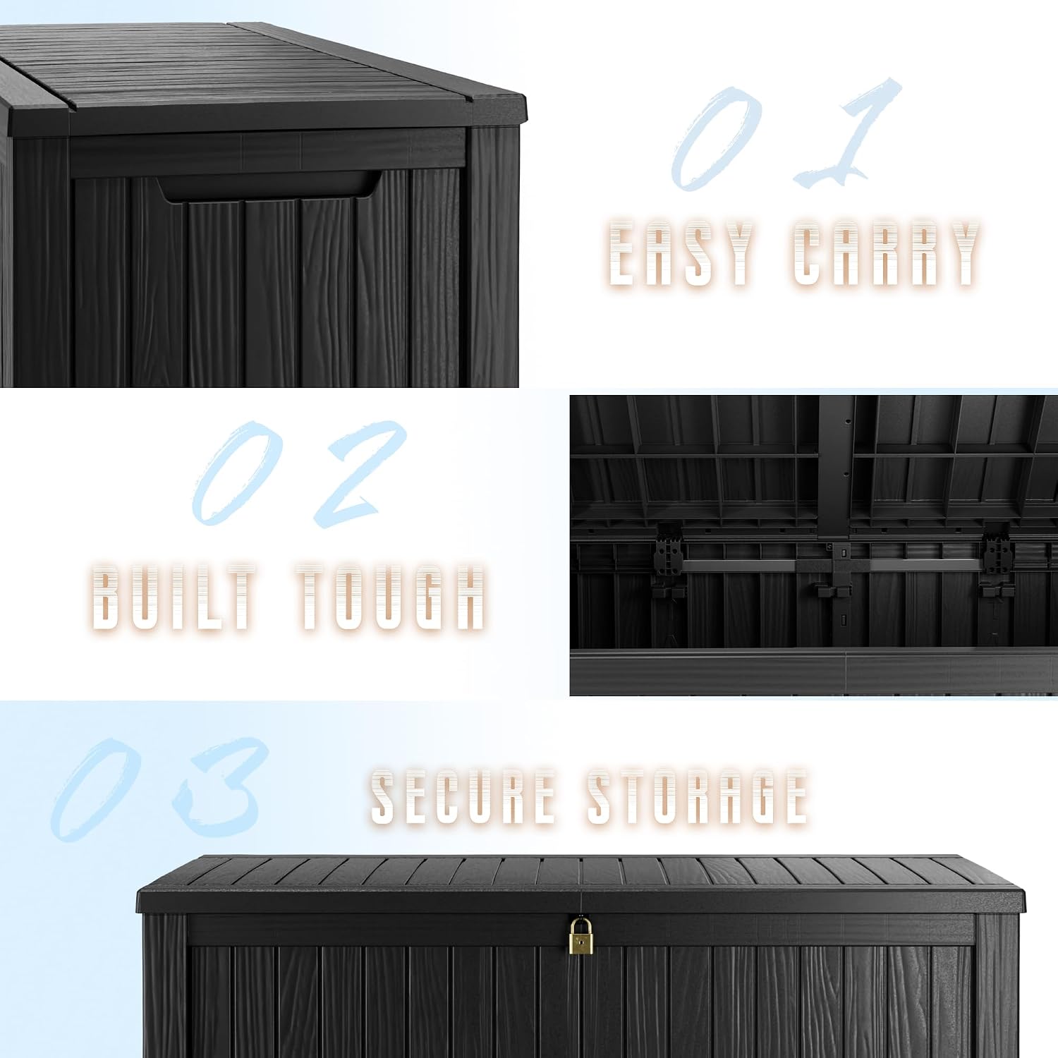 200 Gallon Outdoor Storage Box Waterproof Lockable Resin Deck Box Large, Black