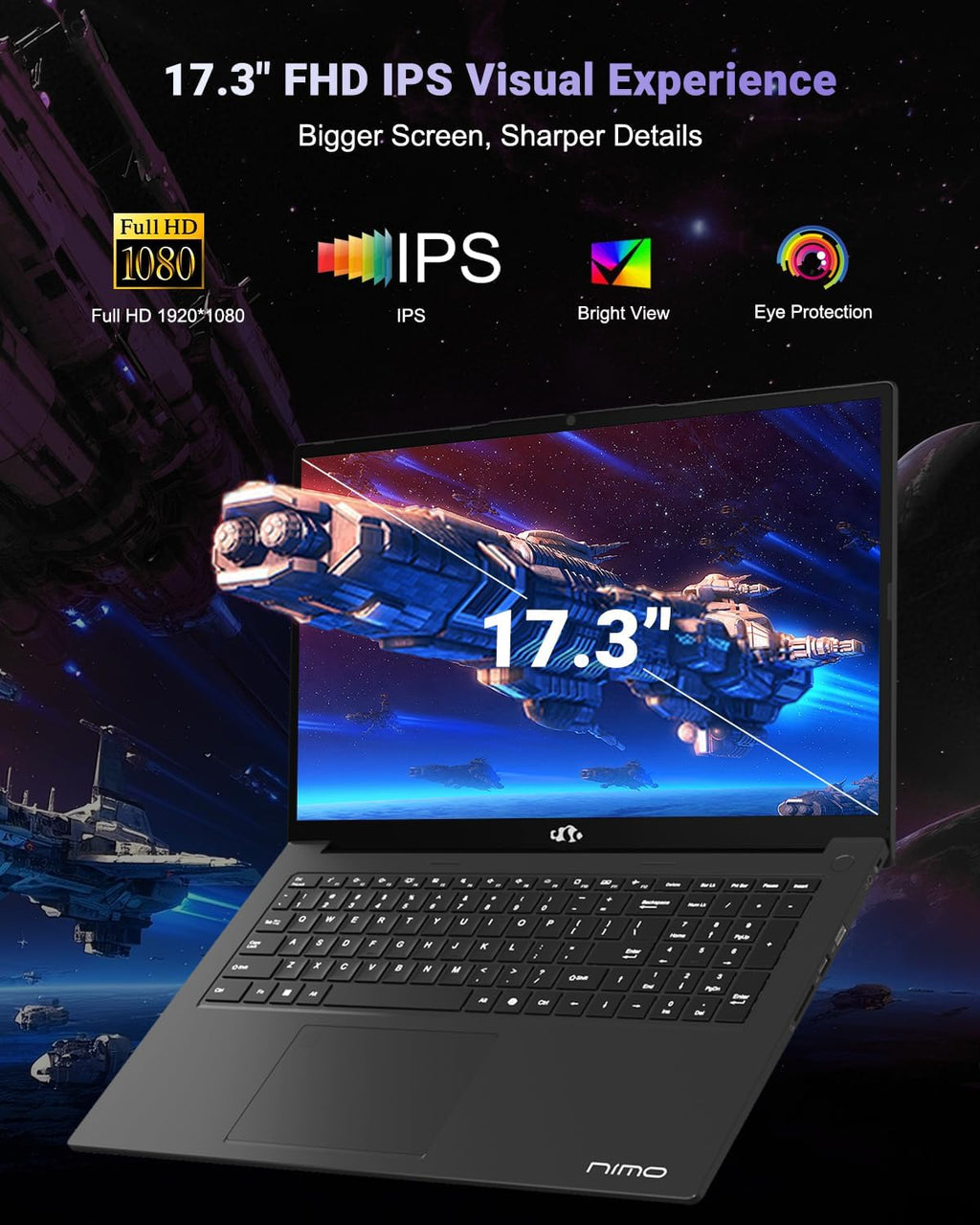 NIMO 17.3' IPS FHD-Gaming-Laptop, AMD Ryzen 7 8745HS 16GB DDR5 RAM 1TB SSD (8C/16T, up to 4.9GHz) Radeon 780M Graphics Business Computer with 100W Type-C Backlit Keyboard, Fingerprint USB-C 4.0