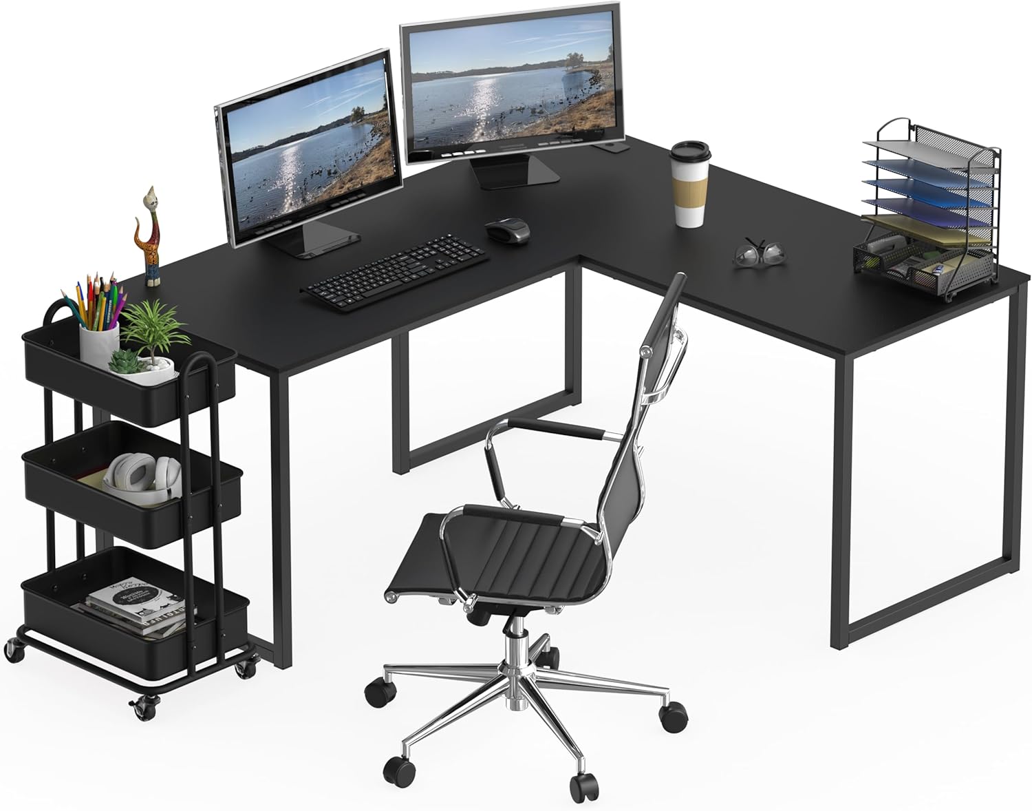SHW Mission 55 x 60 Inches L-Shape Home Office Computer Desk, Black
